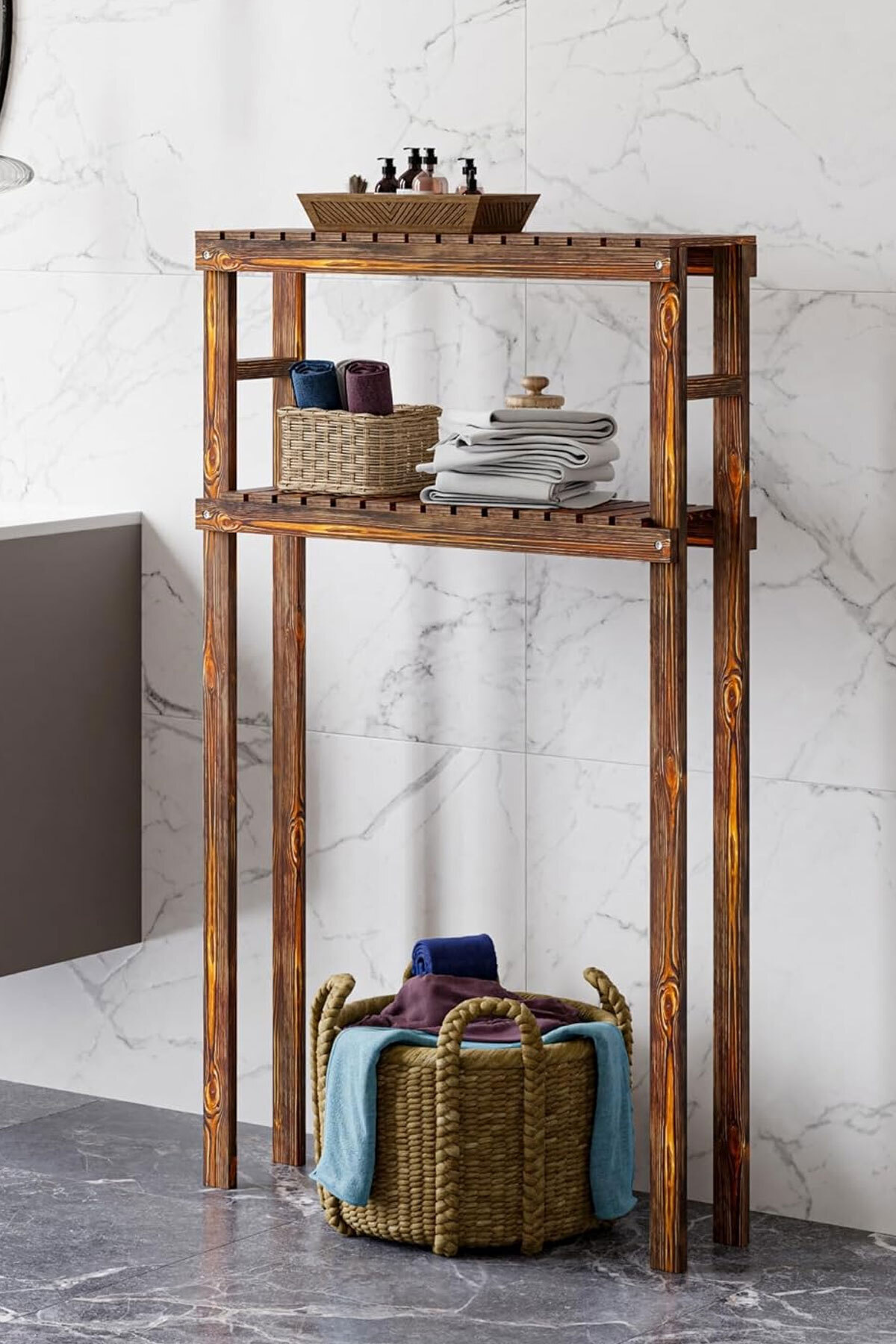 Moola Ahşap Banyo Rafı, Ahşap Çamaşır Makinesi Üstü Düzenleyici Dolabı, Ahşap Makine Üstü Dolap