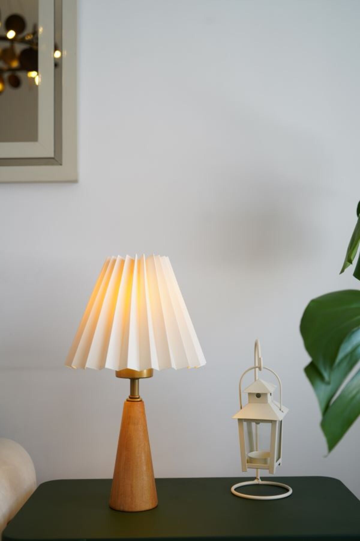 retro home design Doğal Ahşap Model Krem Kumaş Umbrella Şapkalı Dekoratif Abajur Salon Yatak Odası Abajur