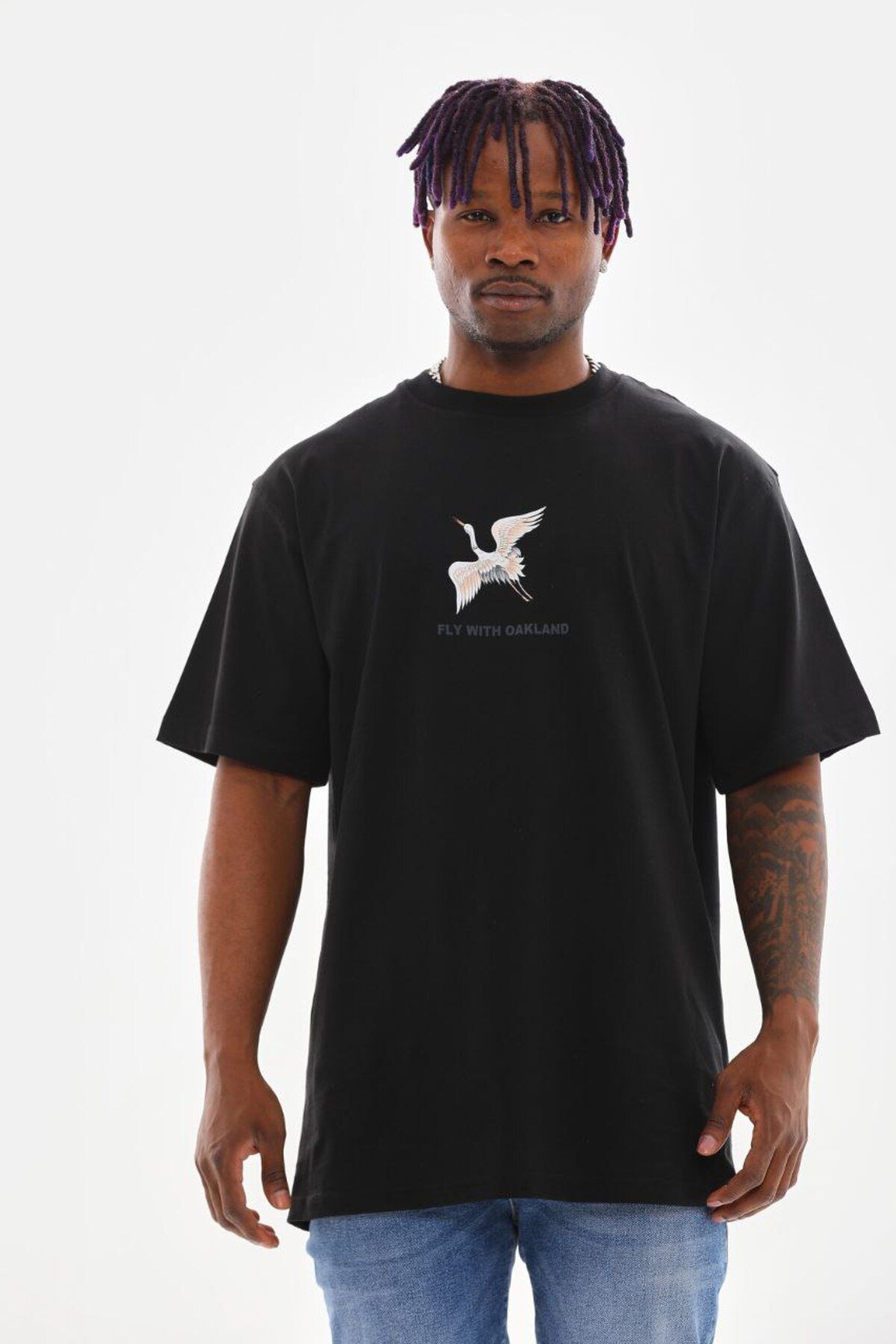 AURA Baskılı Oversize Bisiklet Yaka Unisex T-Shirt