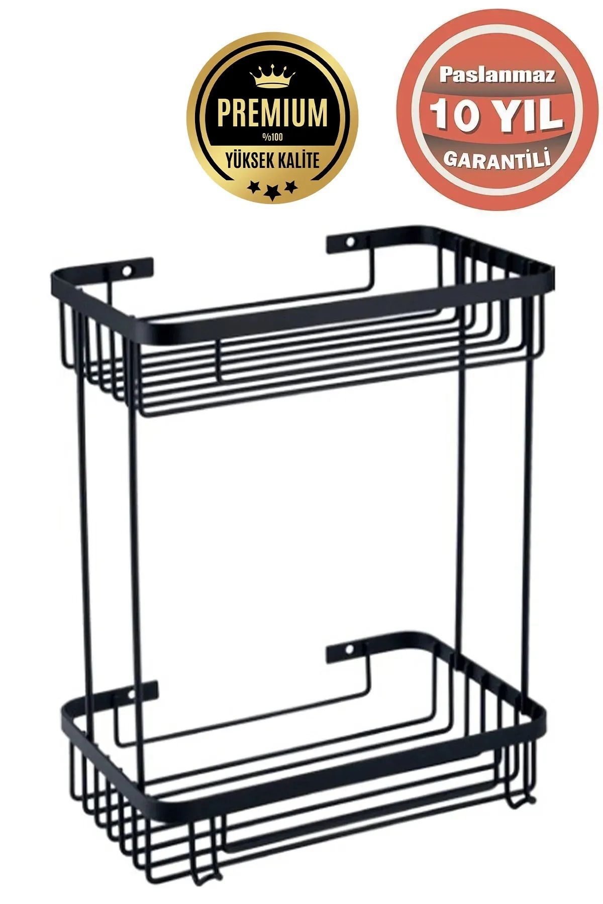 CLK Paslanmaz Çelik Taci Mat Siyah 2’li 23x15 Cm Şampuanlık Duş Rafı Banyo Rafı