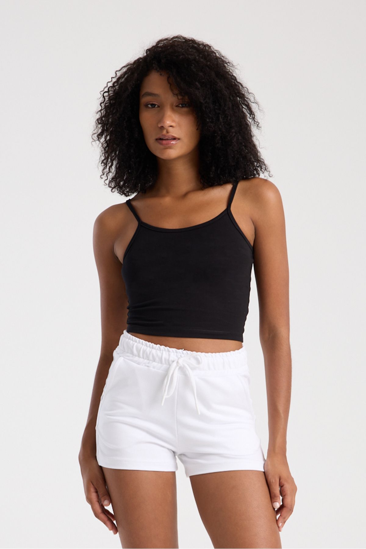 3 ROPE Kadın Basic İp Askılı Crop Bluz