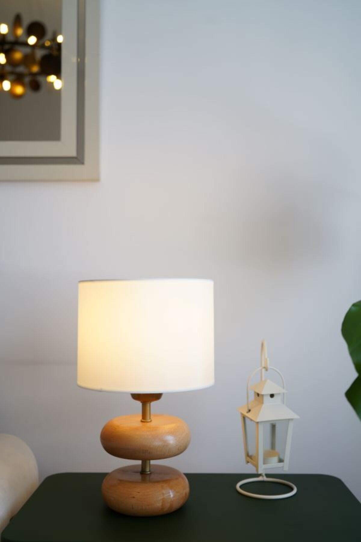 retro home design Doğal Ahşap Model Silindir Beyaz Kumaş Şapkalı Dekoratif Abajur Salon Yatak Odası Abajur