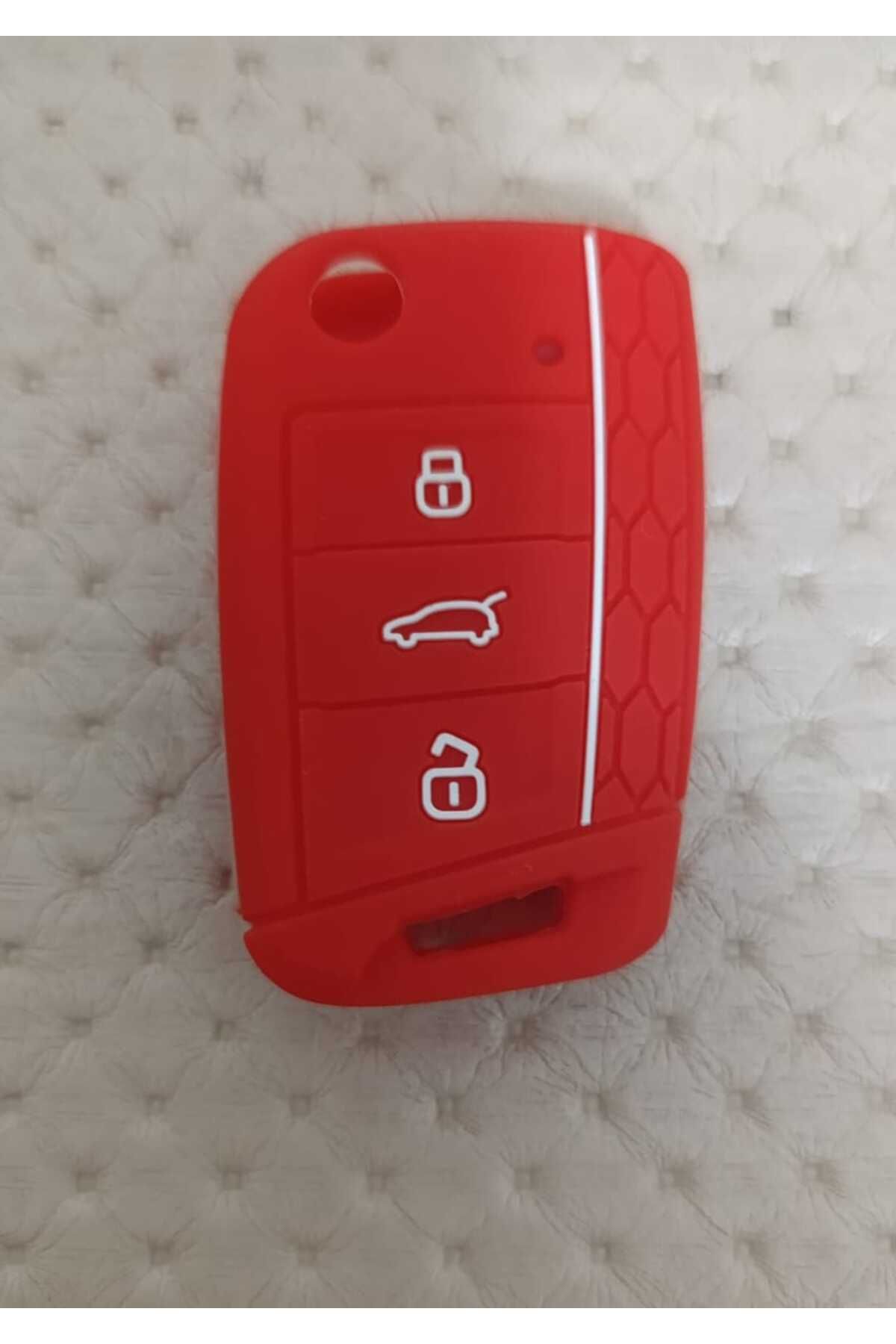 GMA KEYS Vw Golf 7 Tiguan Polo T-roc T-cross Seat Skoda Sustalı Petek Desenli Anahtar Kılıfı Kırmızı Beyaz
