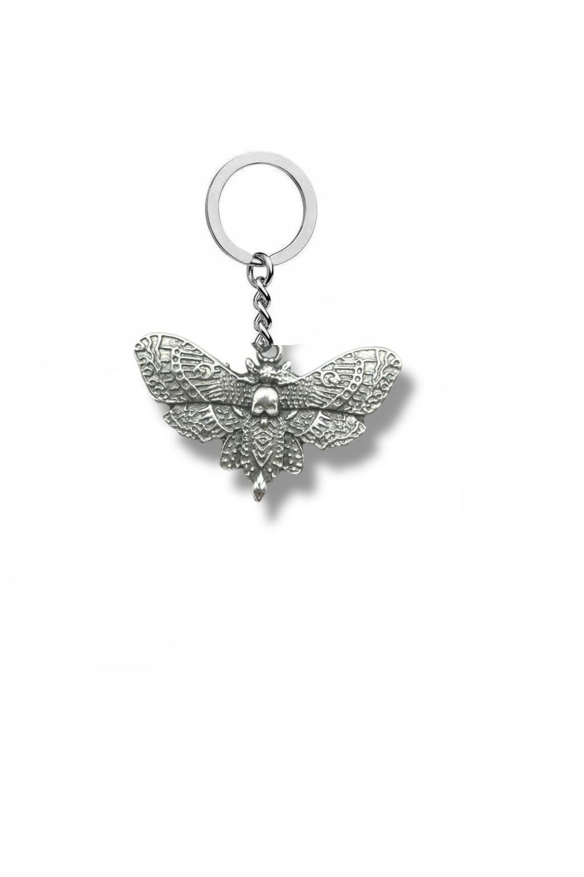 Herşey Nota Death Skull Moth Figürlü Unisex Anahtarlık | Gotik Kafatası Güvesi Tasarım | Metal Aksesuar