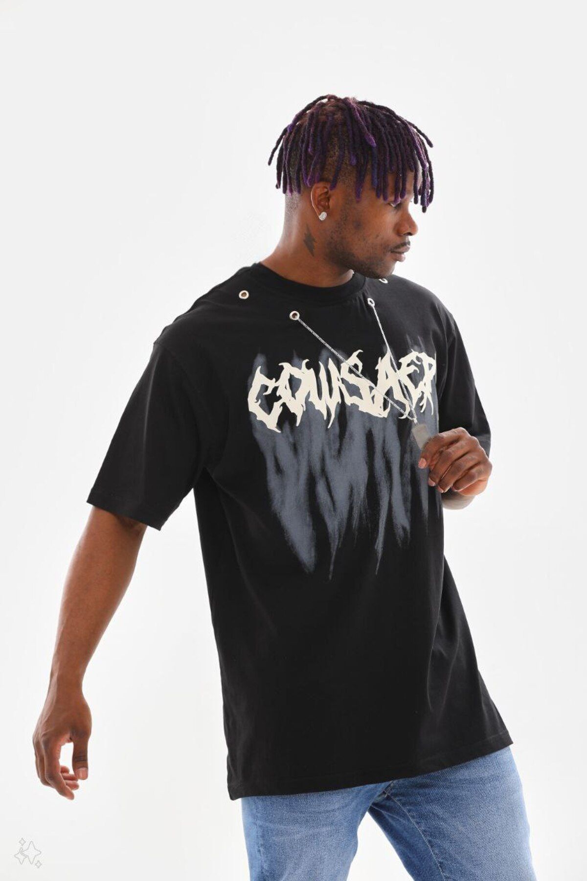 AURA Baskılı Oversize Bisiklet Yaka Unisex T-Shirt