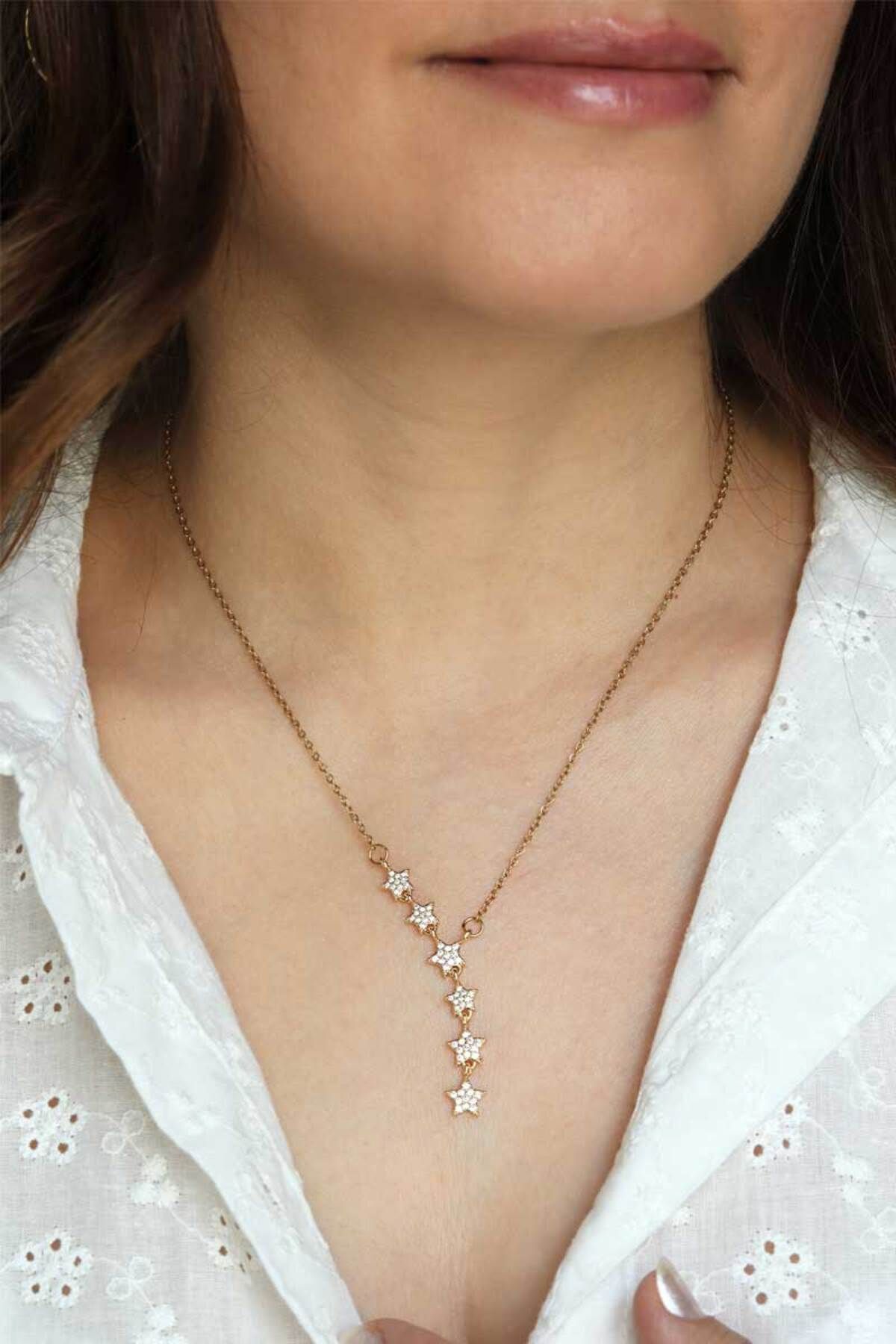DHARMONYCO Çelik Zirkon Taşlı Yıldız Y Kolye