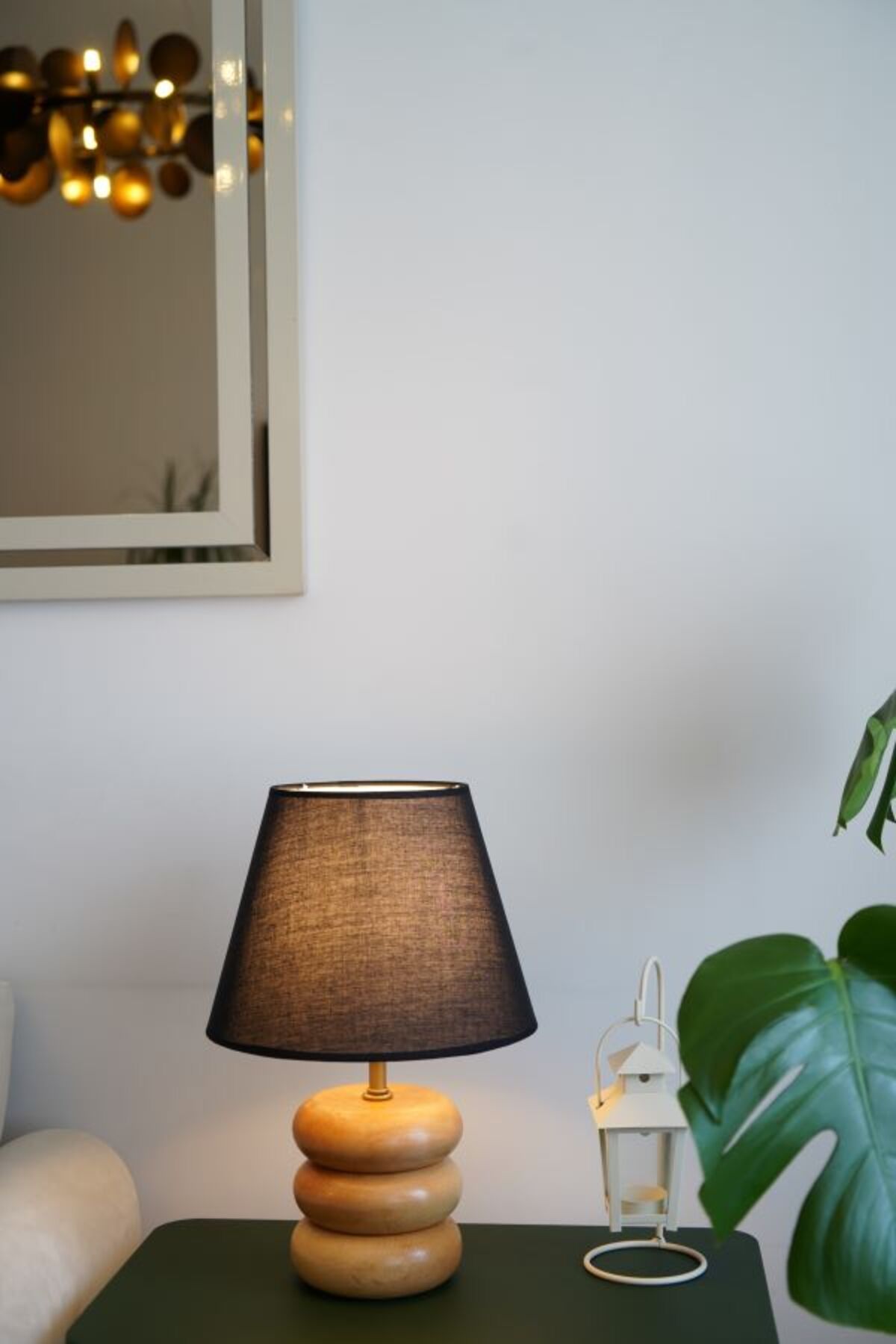 retro home design Doğal Ahşap Model Konik Siyah Şapkalı Dekoratif Abajur Salon Yatak Odası Abajur
