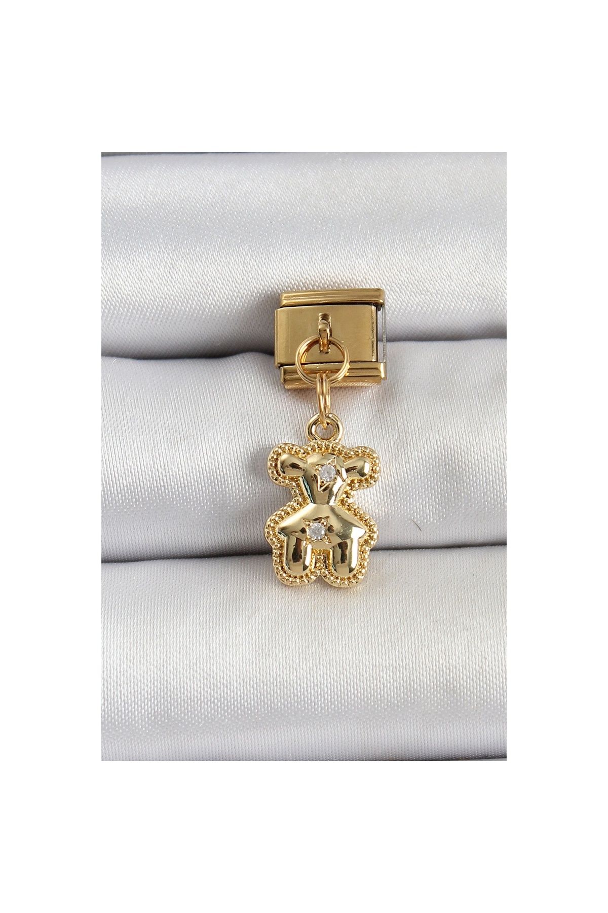 Ayder Timya 316l Çelik Sallantılı Zirkon Taşlı Ayıcık Model Gold Renk Nomination Charm - Tj-bc1410