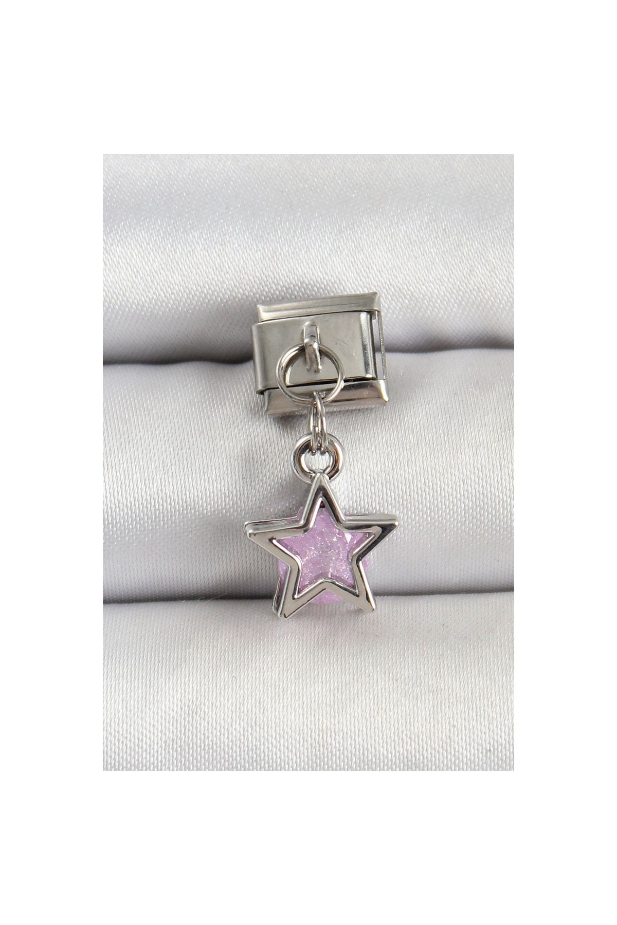 Ayder Timya 316l Çelik Gümüş Renk Pembe Taşlı Yıldız Model Nomination Charm - Tj-bc1503
