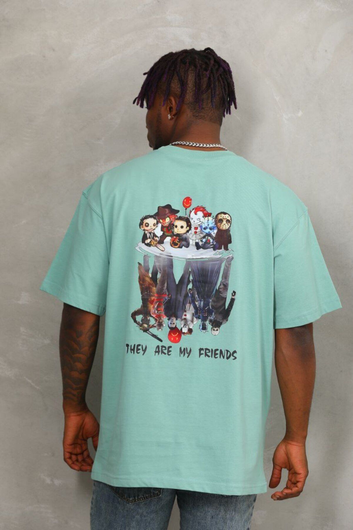 AURA Baskılı Oversize Bisiklet Yaka Unisex T-Shirt
