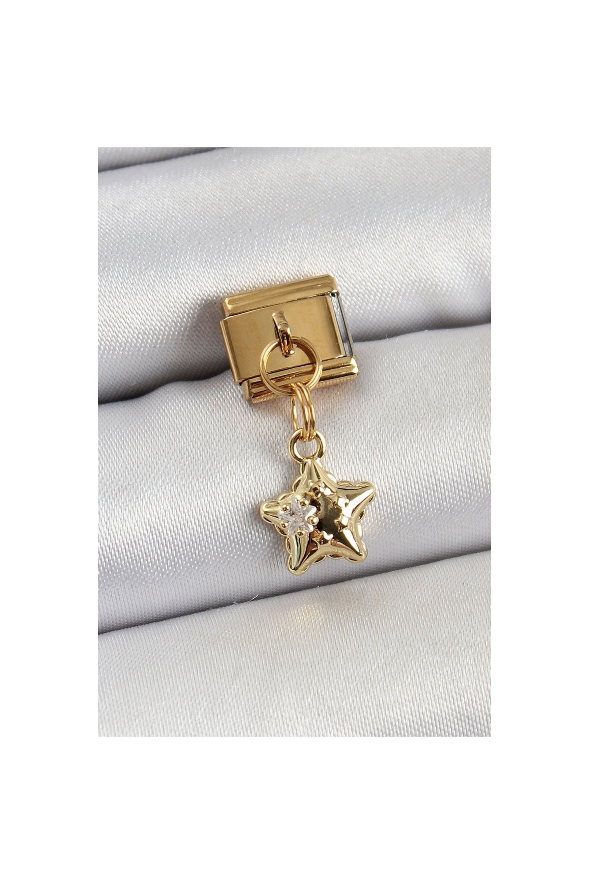 Ayder Timya 316l Çelik Sallantılı Zirkon Taşlı Yıldız Model Gold Renk Nomination Charm - Tj-bc1402