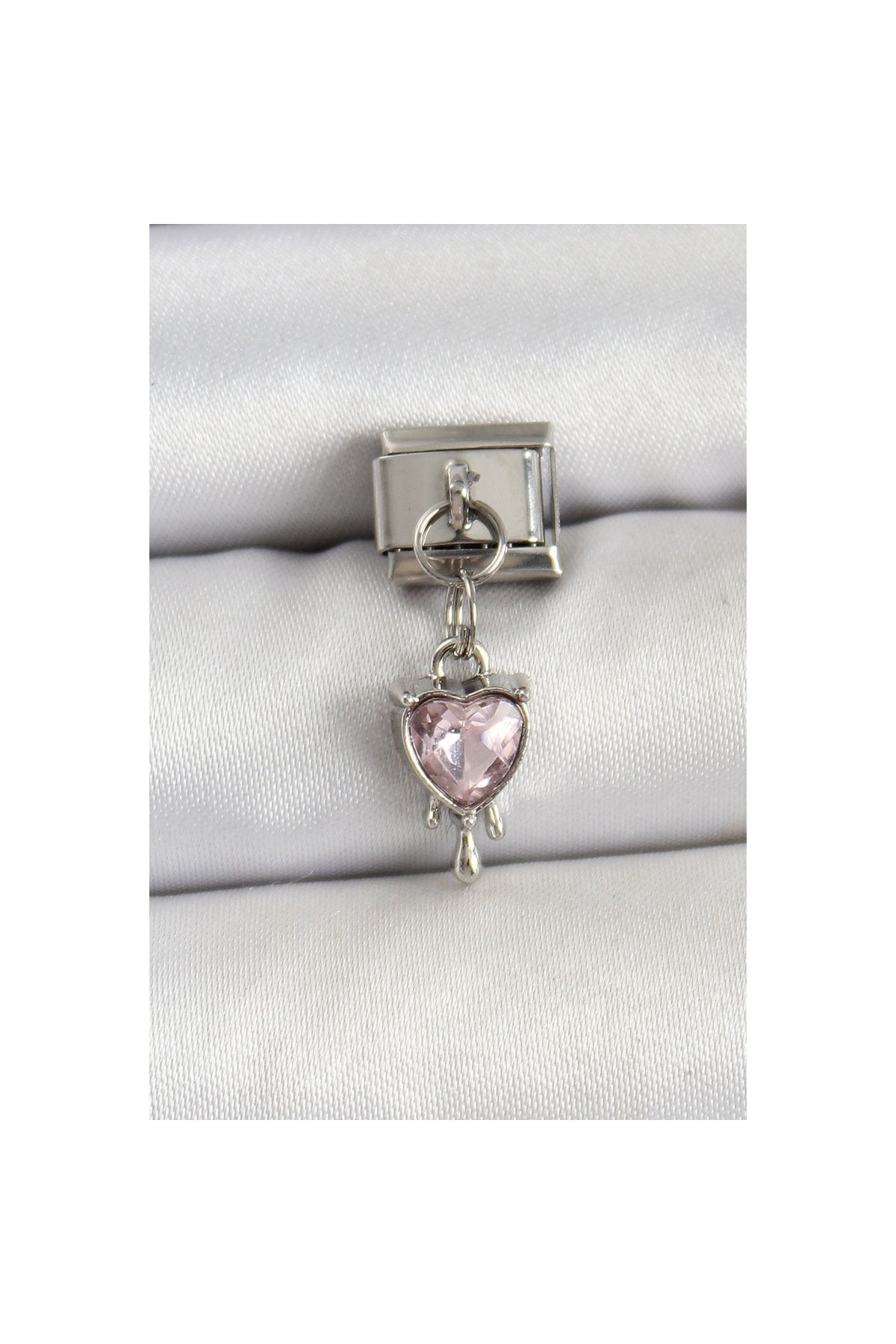 Ayder Timya 316l Çelik Gümüş Renk Pembe Kalp Model Nomination Charm - Tj-bc1492