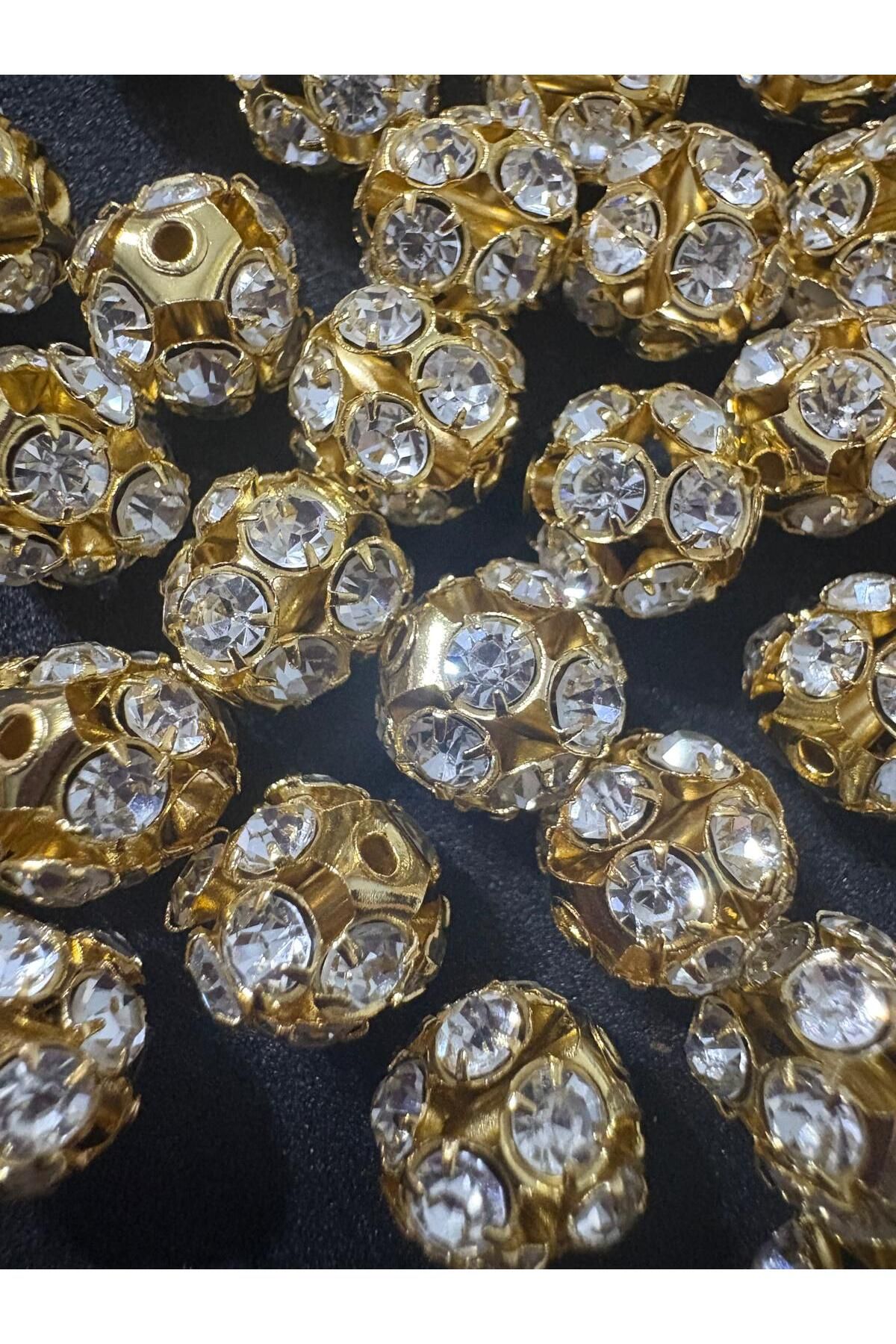 BEİLYS COSMETİCS & ACCESSORY 10 mm Zirkon Taşlı Gold Kasa Kristal Beyaz Taşlı Rondela (30 ADET)