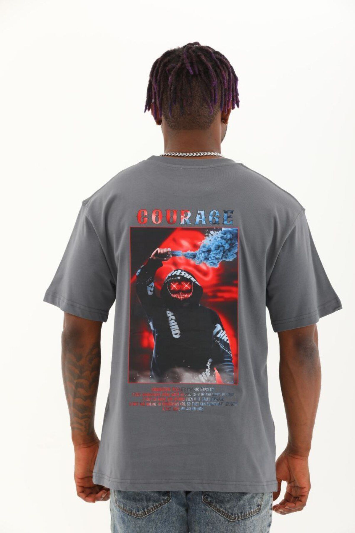 AURA Baskılı Oversize Bisiklet Yaka Unisex T-Shirt