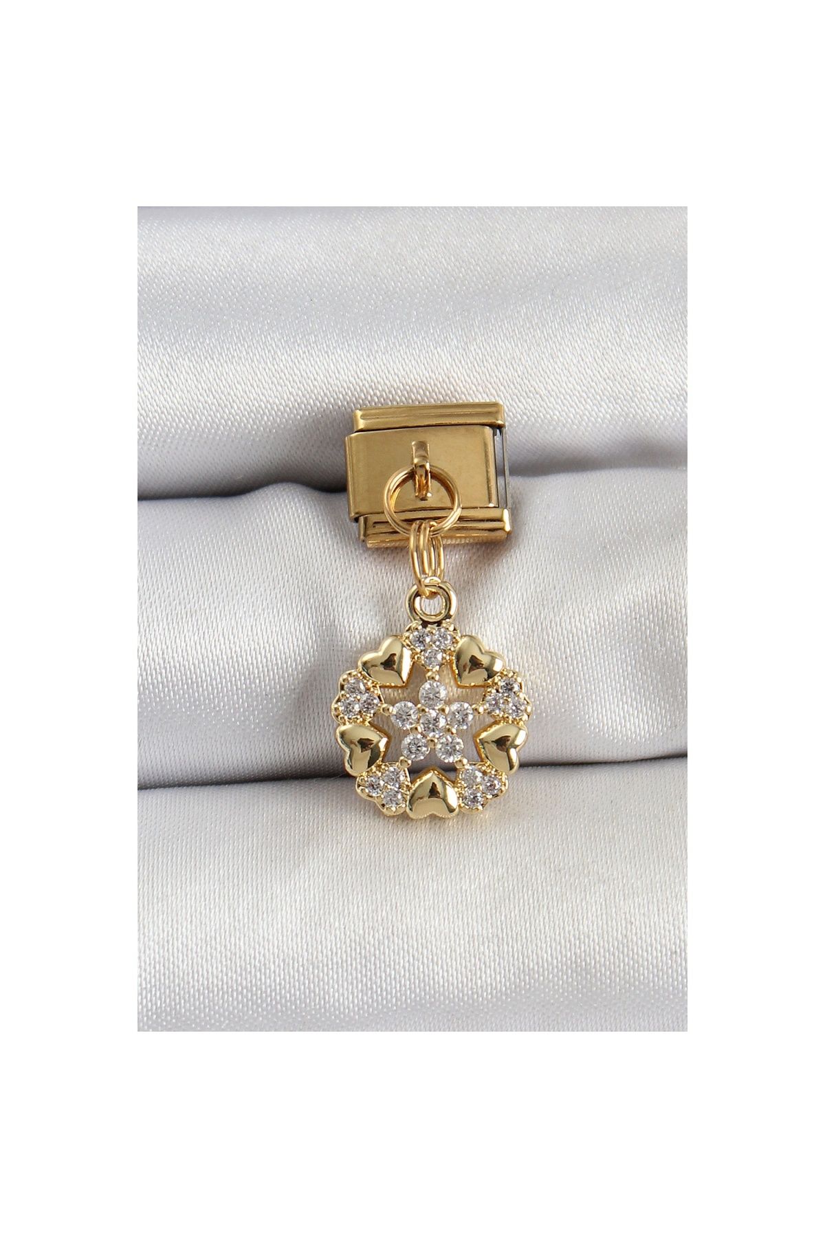 Ayder Timya 316l Çelik Sallantılı Zirkon Taşlı Kalp Detaylı Yıldz Model Gold Renk Nomination Charm - Tj-bc1415