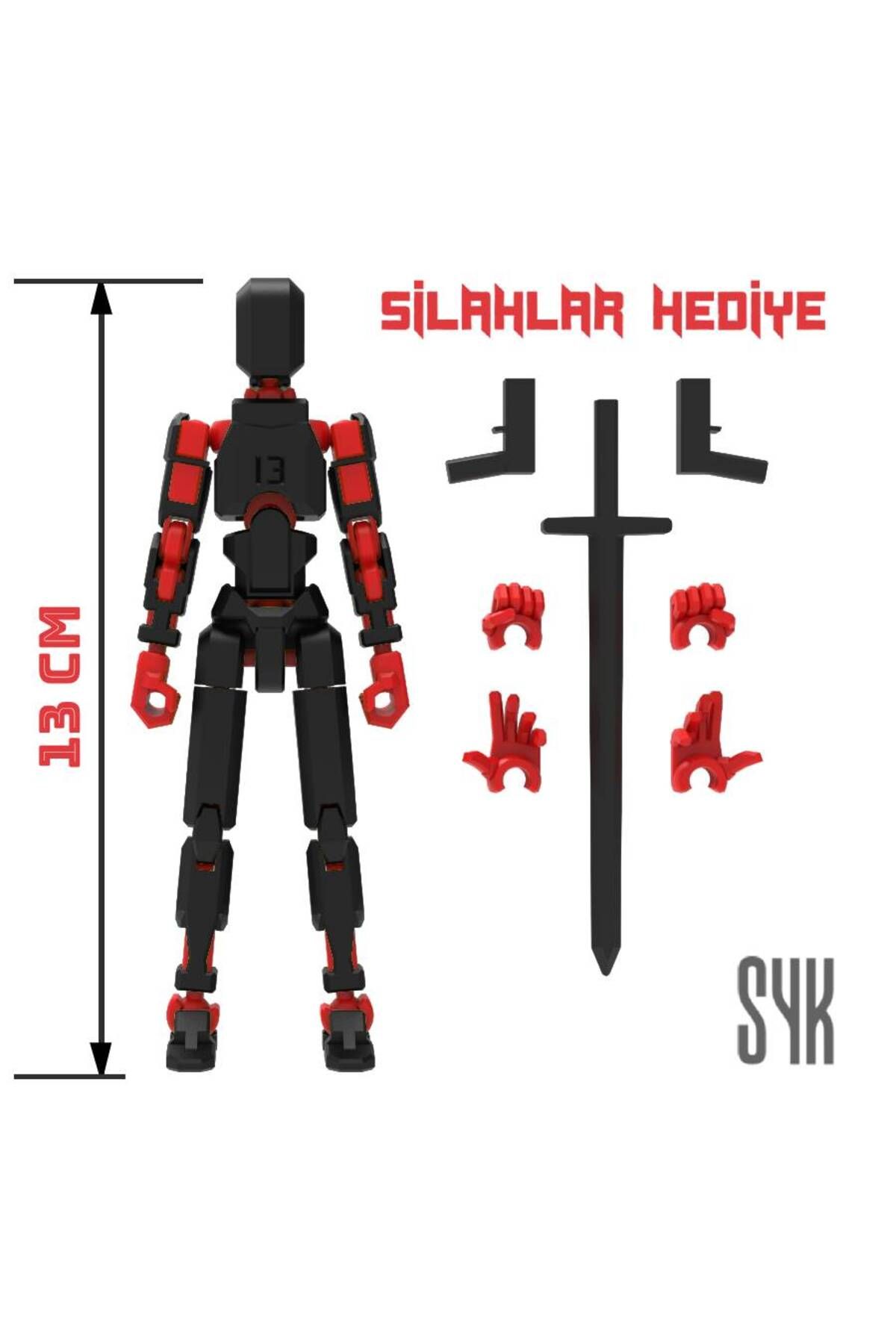 SYK Design Robot 13 Dummy Siyah Kırmızı Tüm Eklemleri Hareketli Aksiyon Figürü Oyuncak