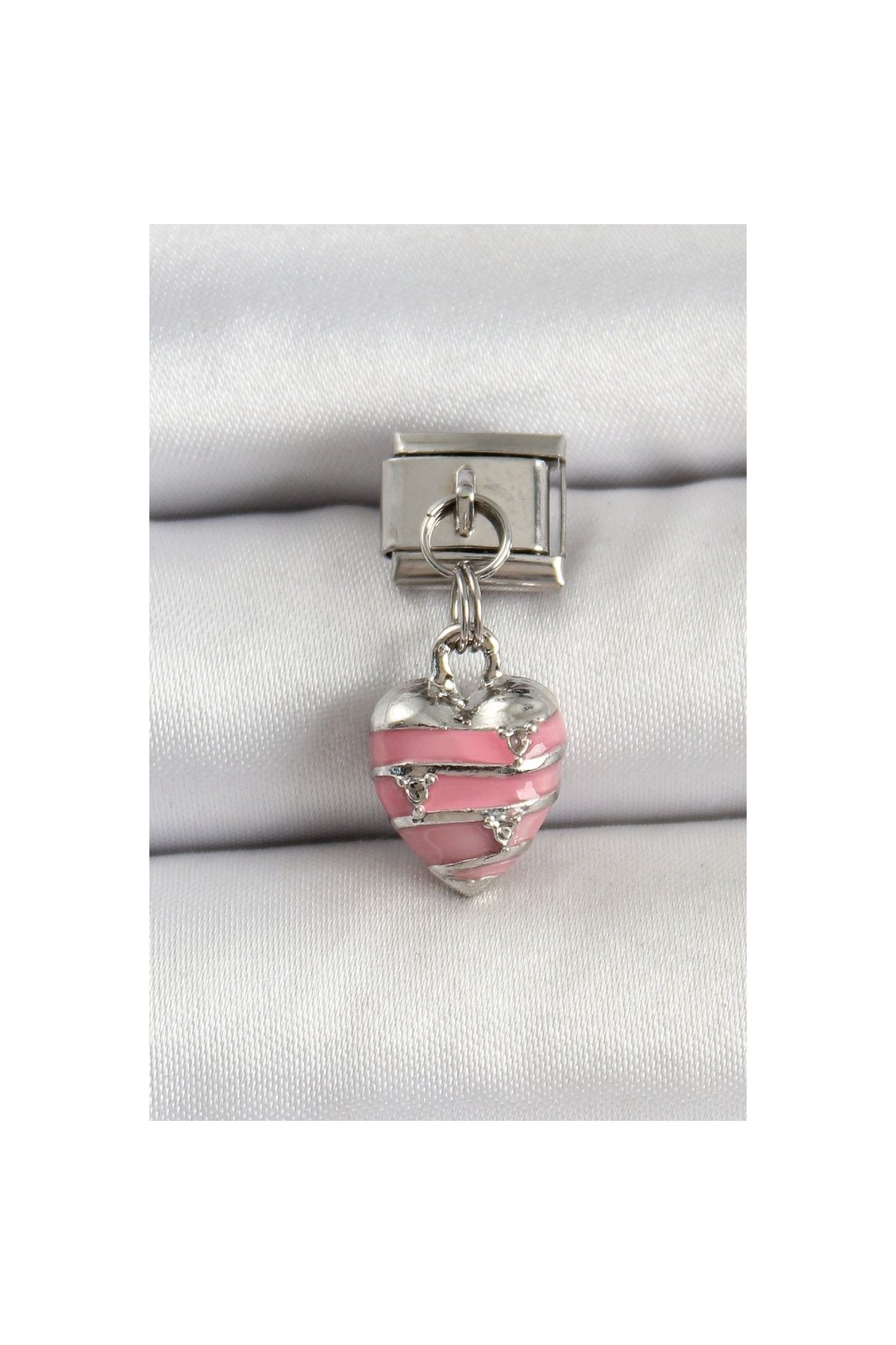 Ayder Timya 316l Çelik Gümüş Renk Pembe Kalp Model Nomination Charm - Tj-bc1495