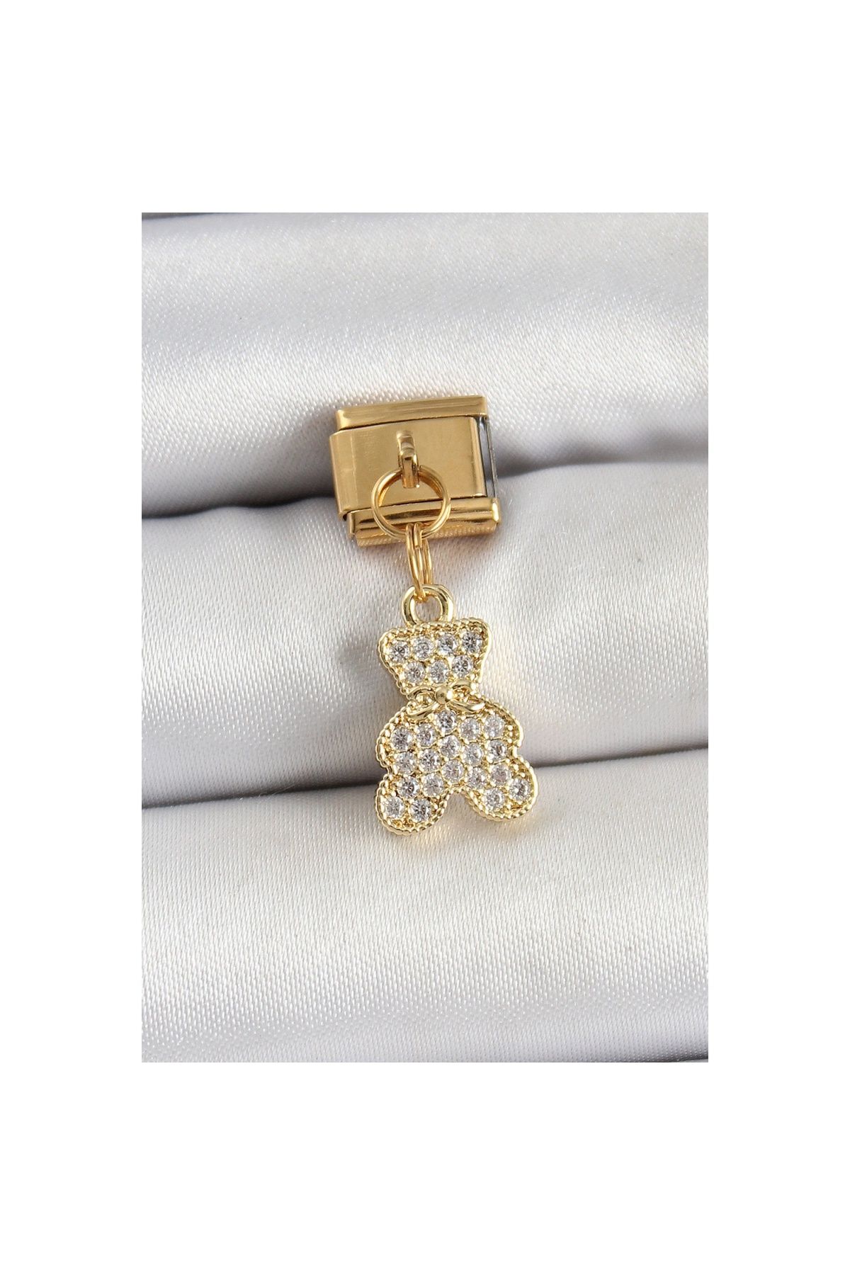 Ayder Timya 316l Çelik Sallantılı Zirkon Taşlı Ayıcık Model Gold Renk Nomination Charm - Tj-bc1432