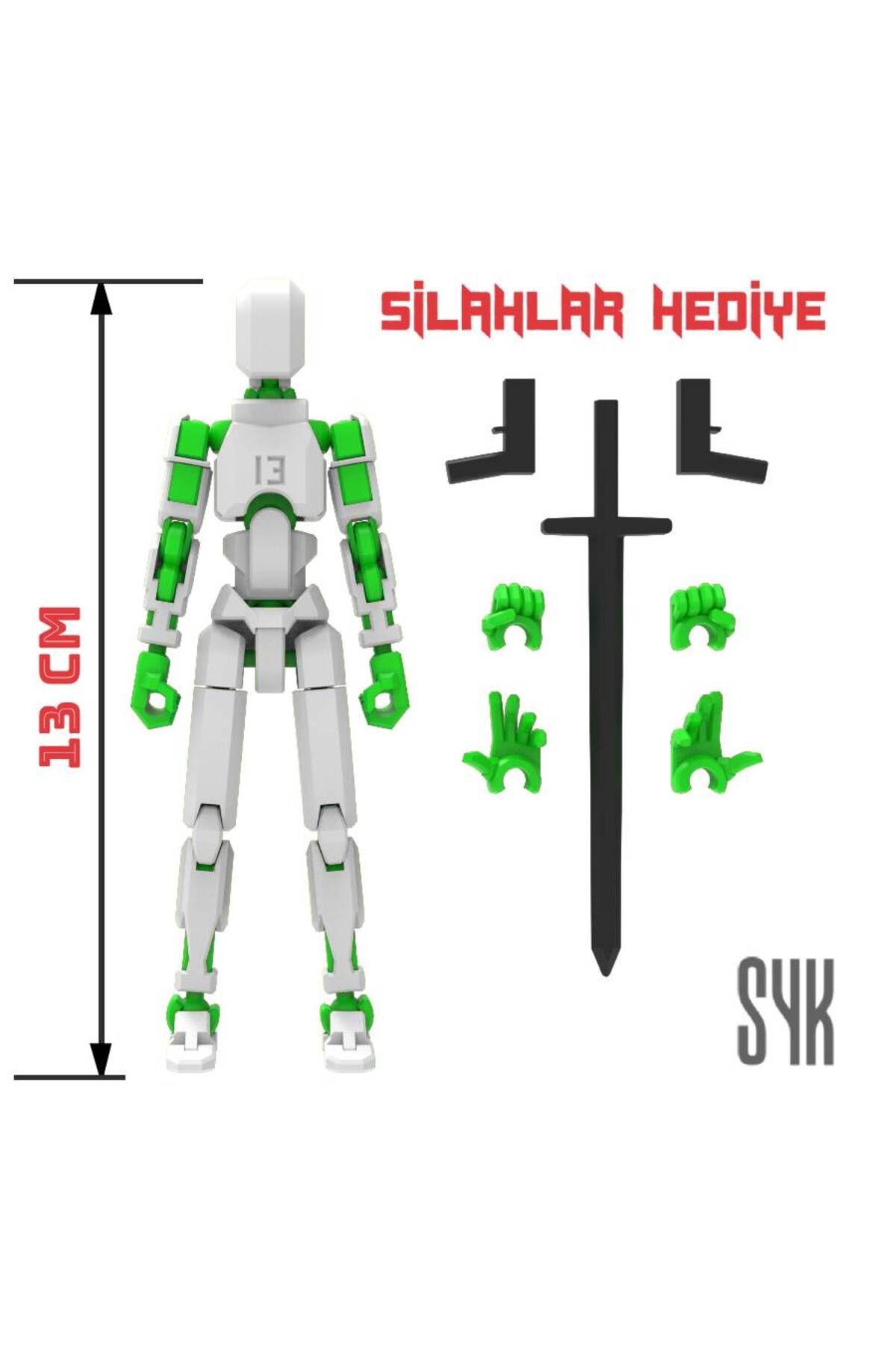 SYK Design Robot 13 Dummy Beyaz Yeşil Tüm Eklemleri Hareketli Aksiyon Figürü Oyuncak