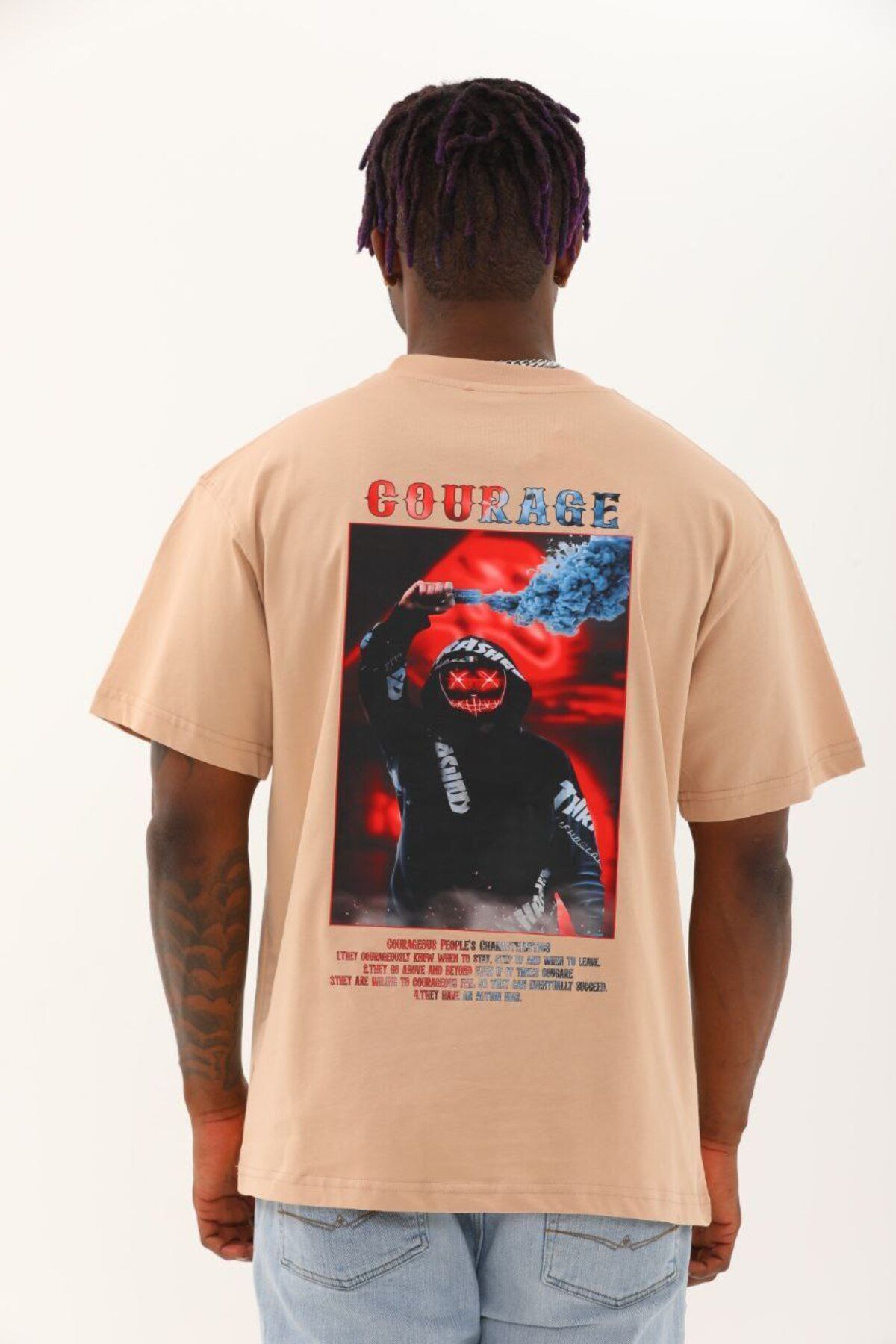 AURA Baskılı Oversize Bisiklet Yaka Unisex T-Shirt