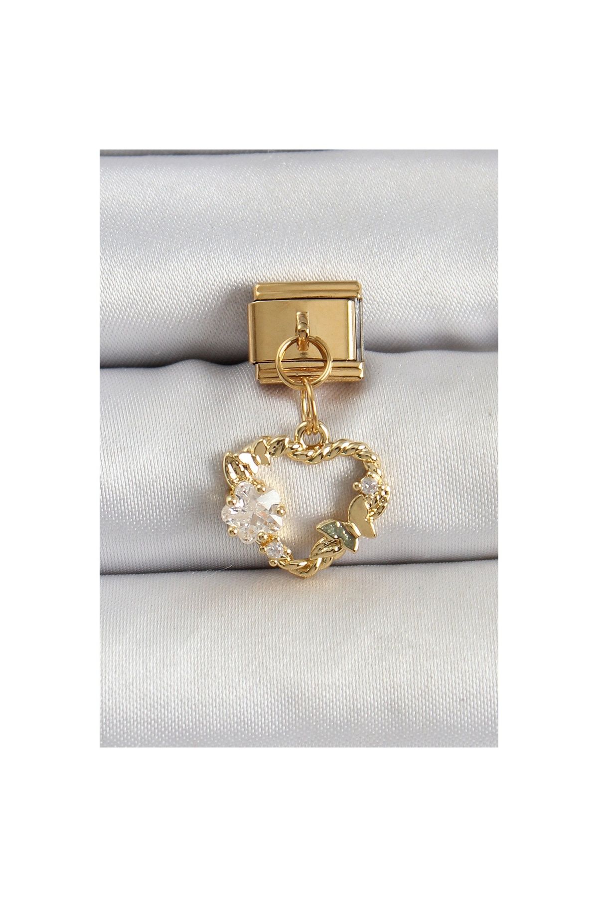 Ayder Timya 316l Çelik Sallantılı Zirkon Taşlı Kalp Model Gold Renk Nomination Charm - Tj-bc1409