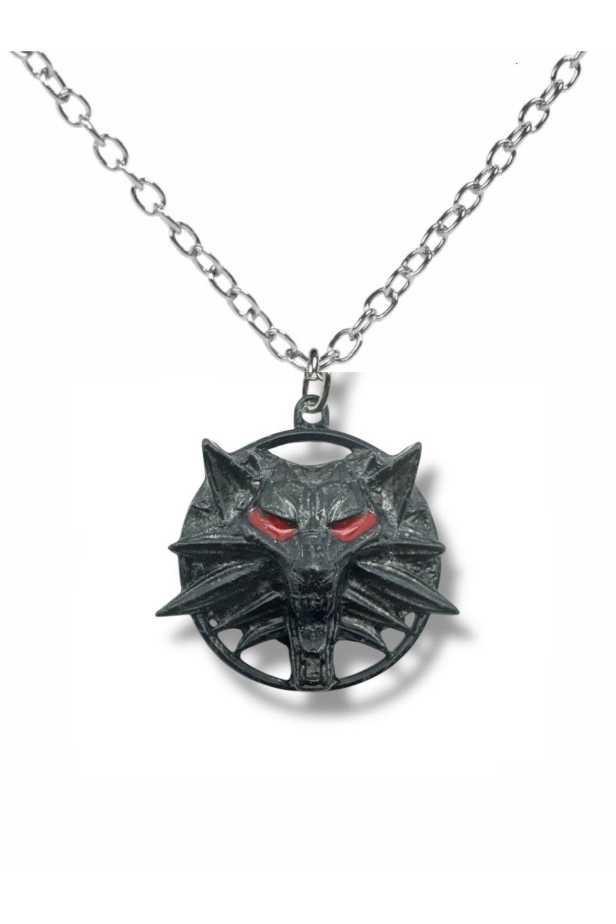 Herşey Nota Siyah The Witcher Kurt Kafası Kolye | Unisex | 60 cm Zincirli Gotik ve Fantastik Tasarım