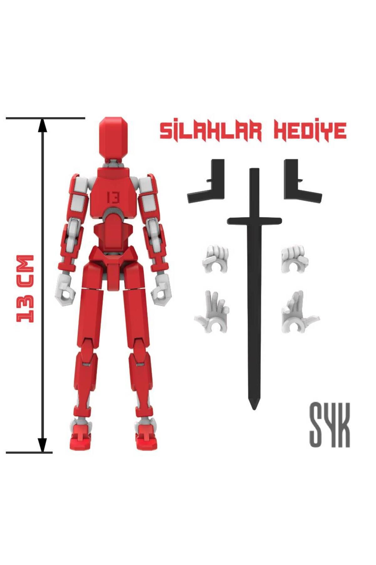 SYK Design Robot 13 Dummy Kırmızı Beyaz Tüm Eklemleri Hareketli Aksiyon Figürü Oyuncak