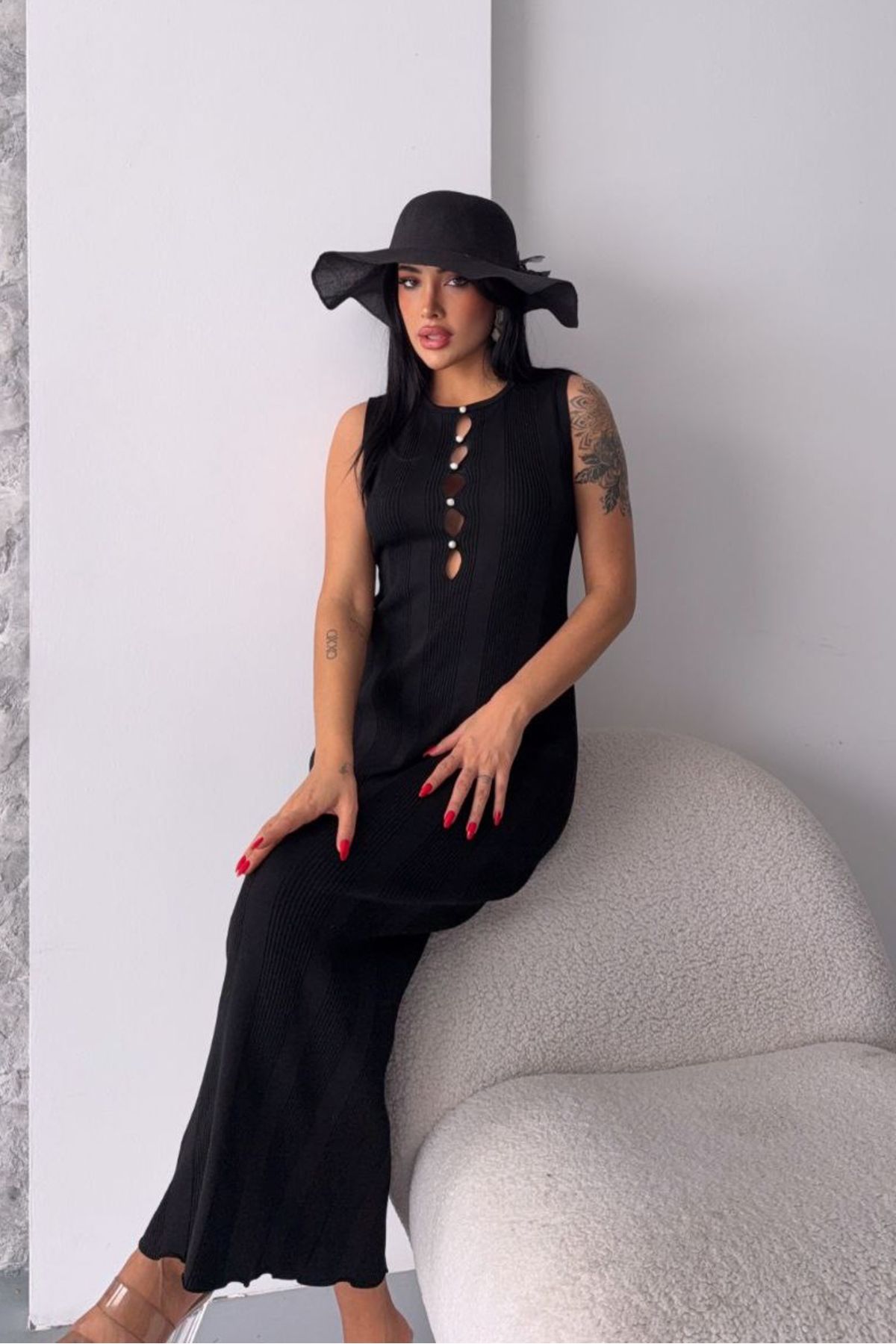 Noi Belis Maxi Boy Pencere/Cut Out Detaylı Bisiklet Yaka İnce Yazlık Elbise SS25EL0038
