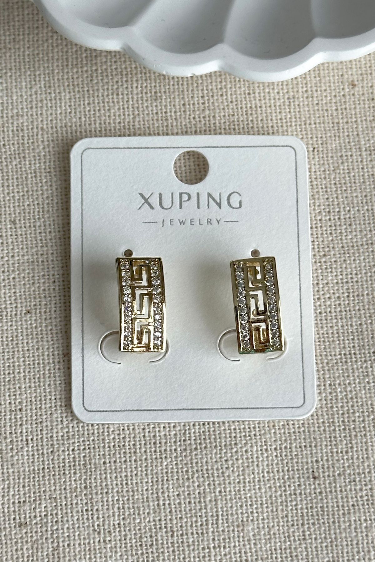Modacaprea Xuping 14K Dikdörtgen Grek Taşlı Kadın Küpe – Kararmaz | Kadın Takı Xuping Küpe