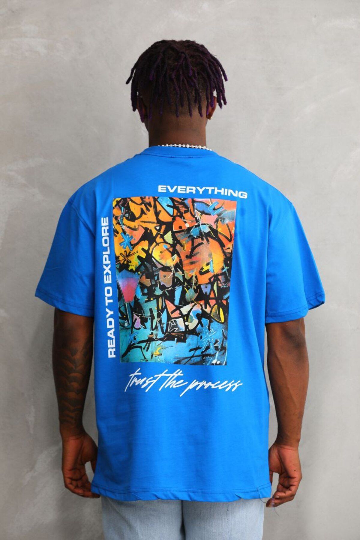 AURA Baskılı Oversize Bisiklet Yaka Unisex T-Shirt
