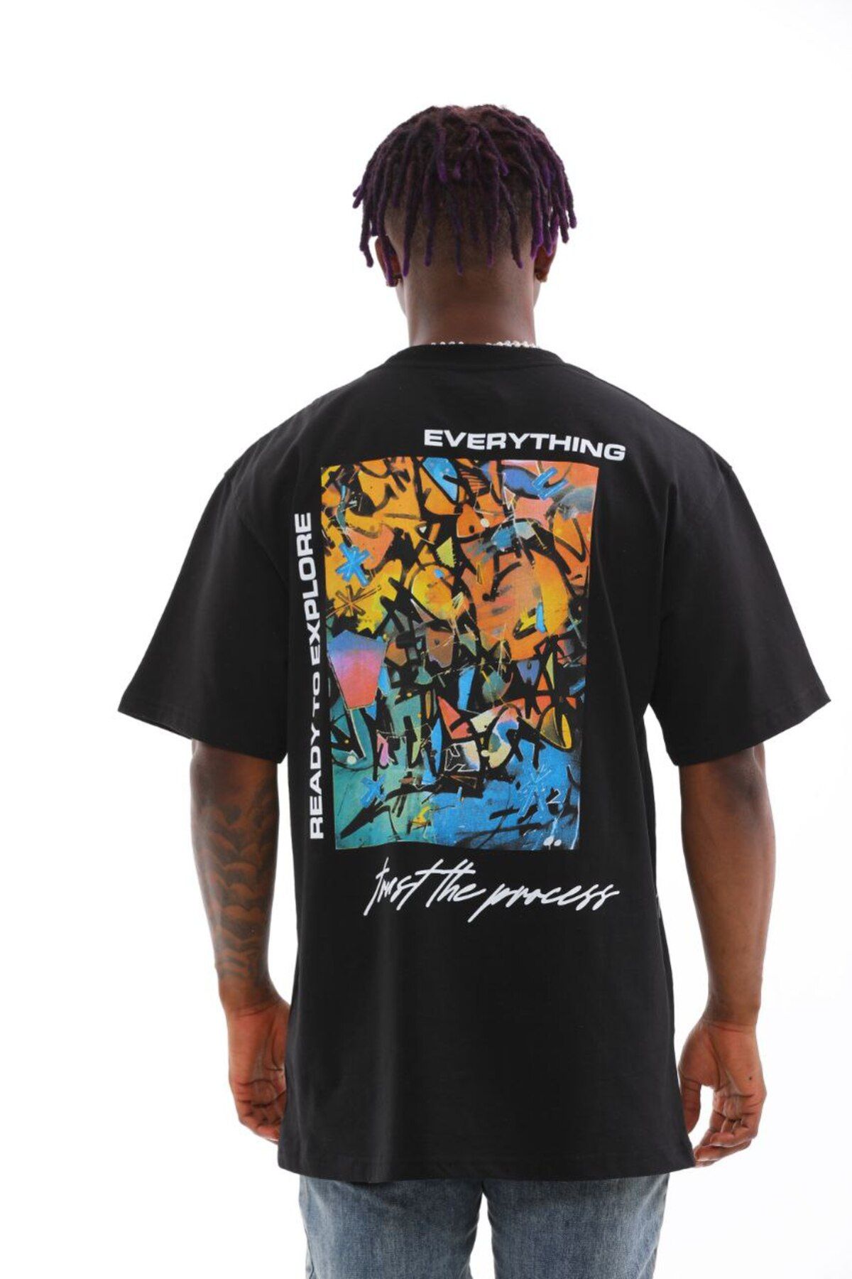 AURA Baskılı Oversize Bisiklet Yaka Unisex T-Shirt