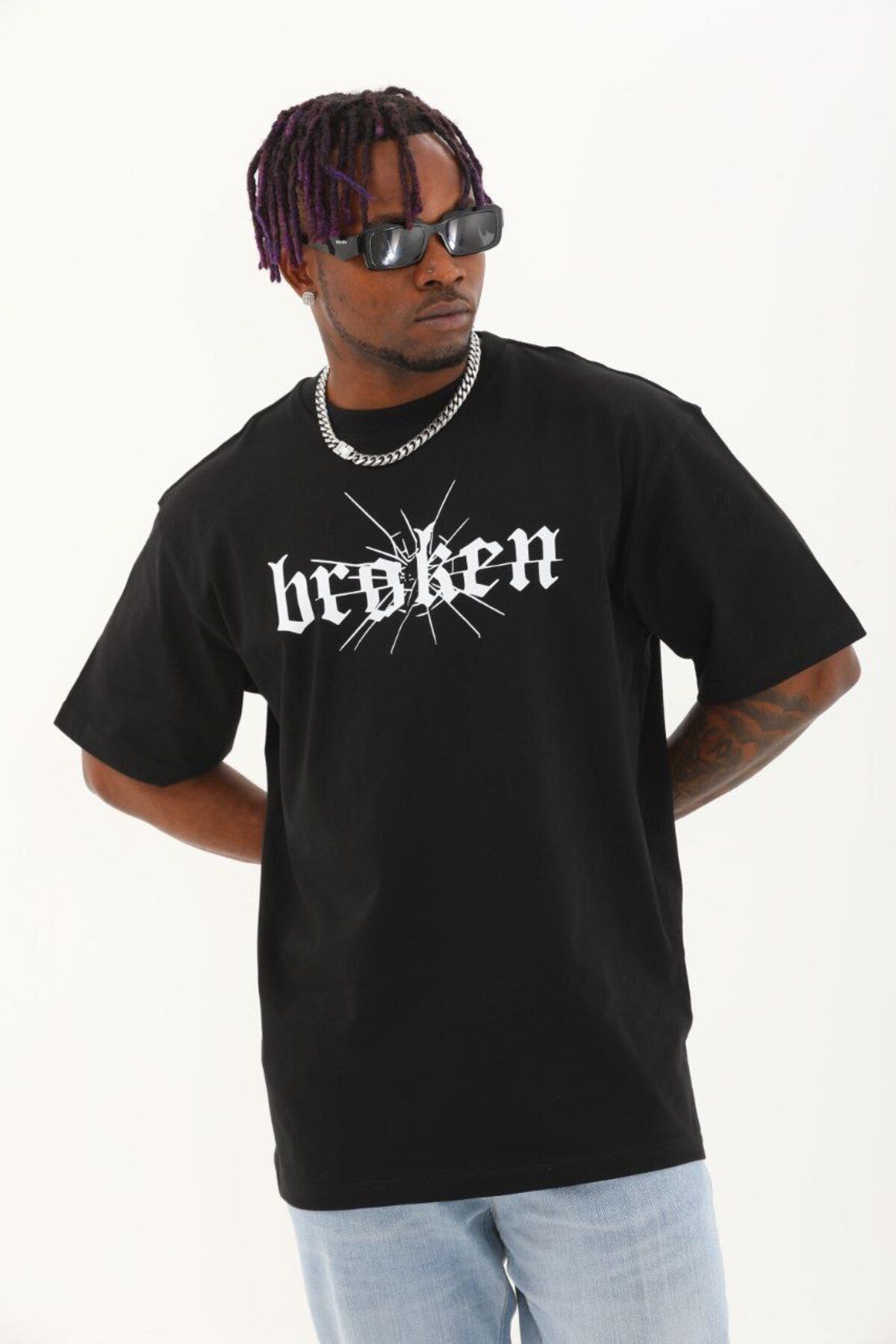 AURA Baskılı Oversize Bisiklet Yaka Unisex T-Shirt
