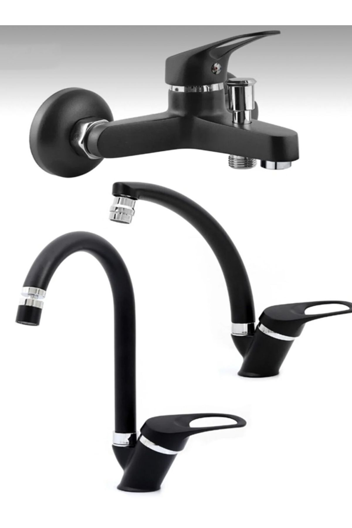 BDL ARMATÜR SİYAH KROM LAVABO- MUTFAK- BANYO BATARYASI ÇEŞMESİ MUSLUĞU 3’LÜ SET