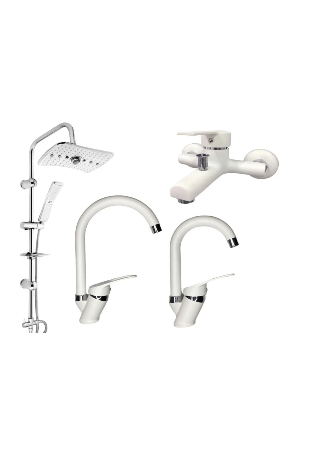 BDL ARMATÜR KCA BEYAZ KROM ROBOT DUŞ- BANYO- LAVABO- MUTFAK BATARYASI MUSLUĞU ÇEŞMESİ 4’LÜ SET