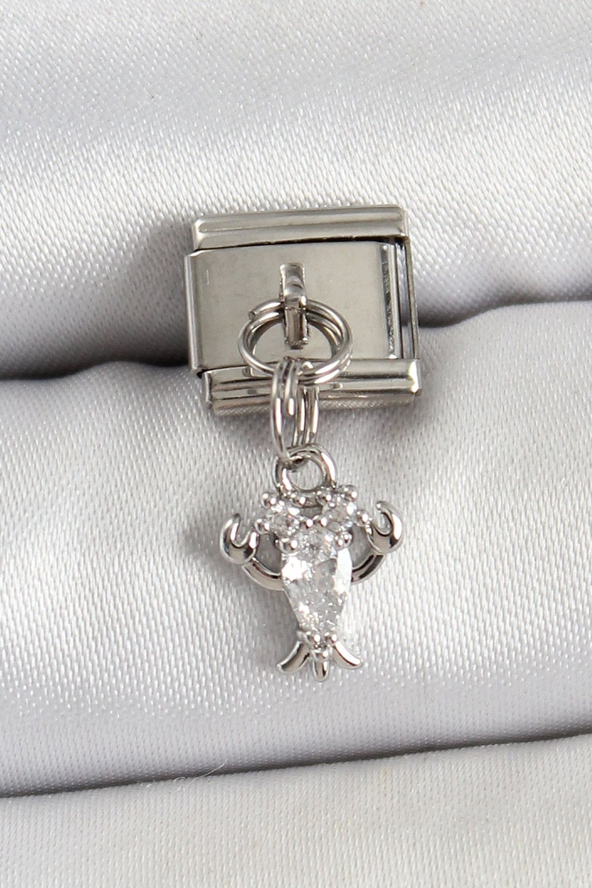 OurStyles 316L Çelik Sallantılı Zirkon Taşlı Yengeç Model Gümüş Renk Nomination Charm - TJ-BC1449