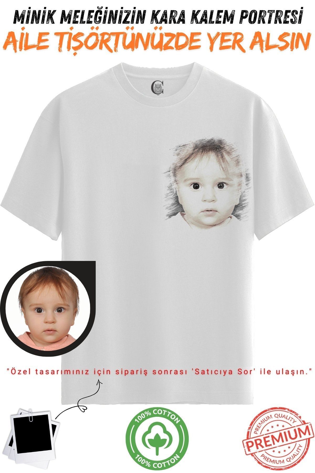 Color Luxe Kişiye Özel Karakalem Tişört | Fotoğraftan Baskı | Aile Evcil Hayvan Tasarım | %100 Pamuk Unisex v1