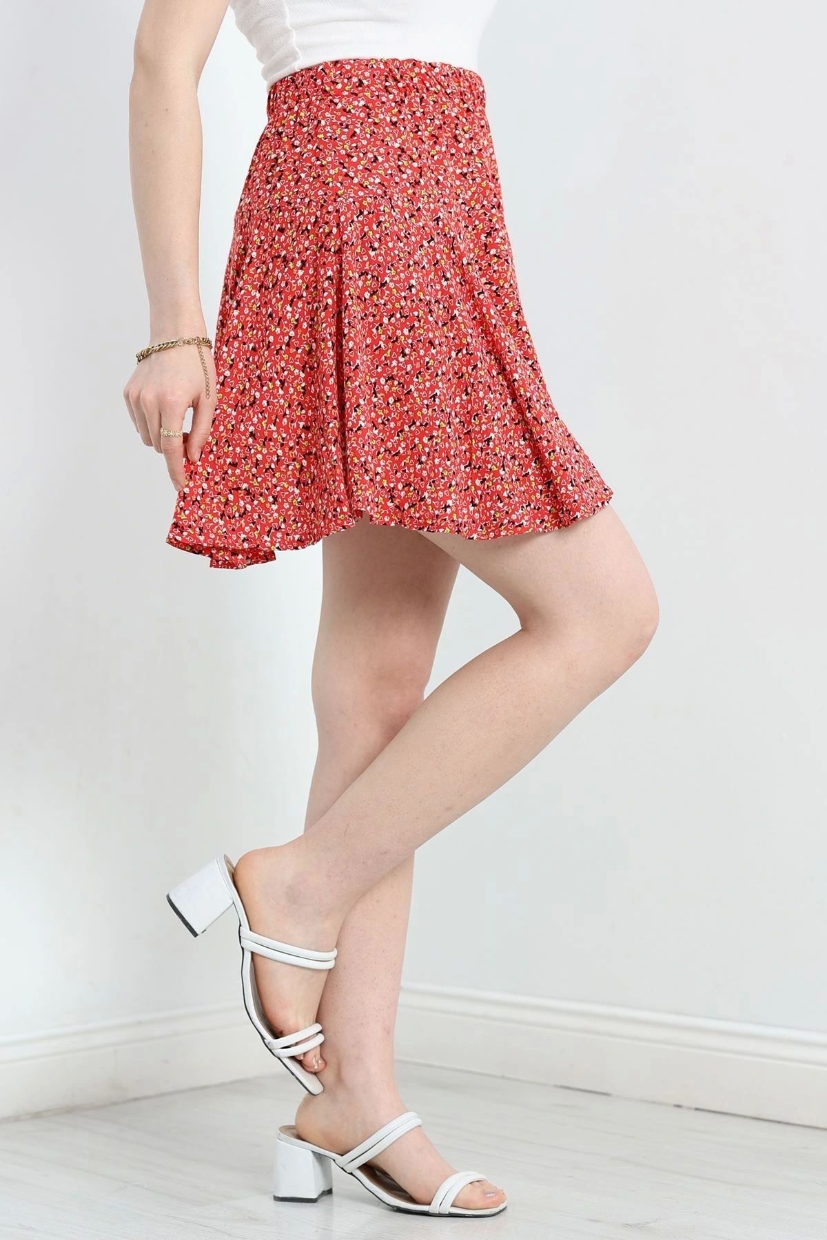 OurStyles Desenli Mini Etek Kırmızıçiçekli - 1062.2031.