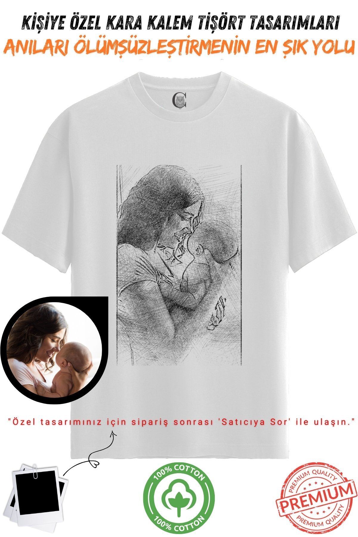 Color Luxe Kişiye Özel Karakalem Tişört | Fotoğraftan Baskı | Aile Evcil Hayvan Tasarım | %100 Pamuk Unisex v2