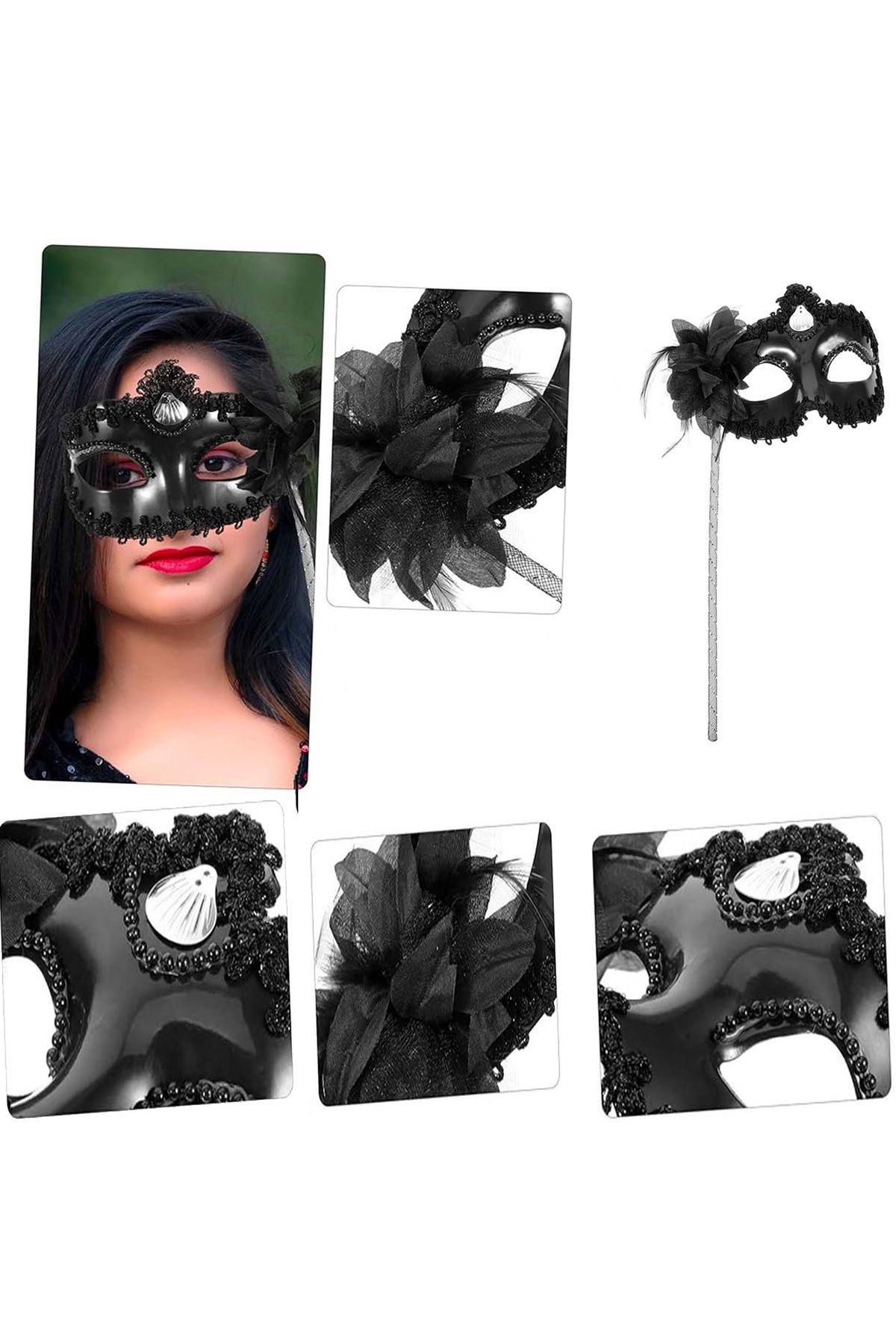 Kanonik Education Siyah Işıltılı Tutmalı Fotoğraf Çekimi Maskesi 18x29 cm