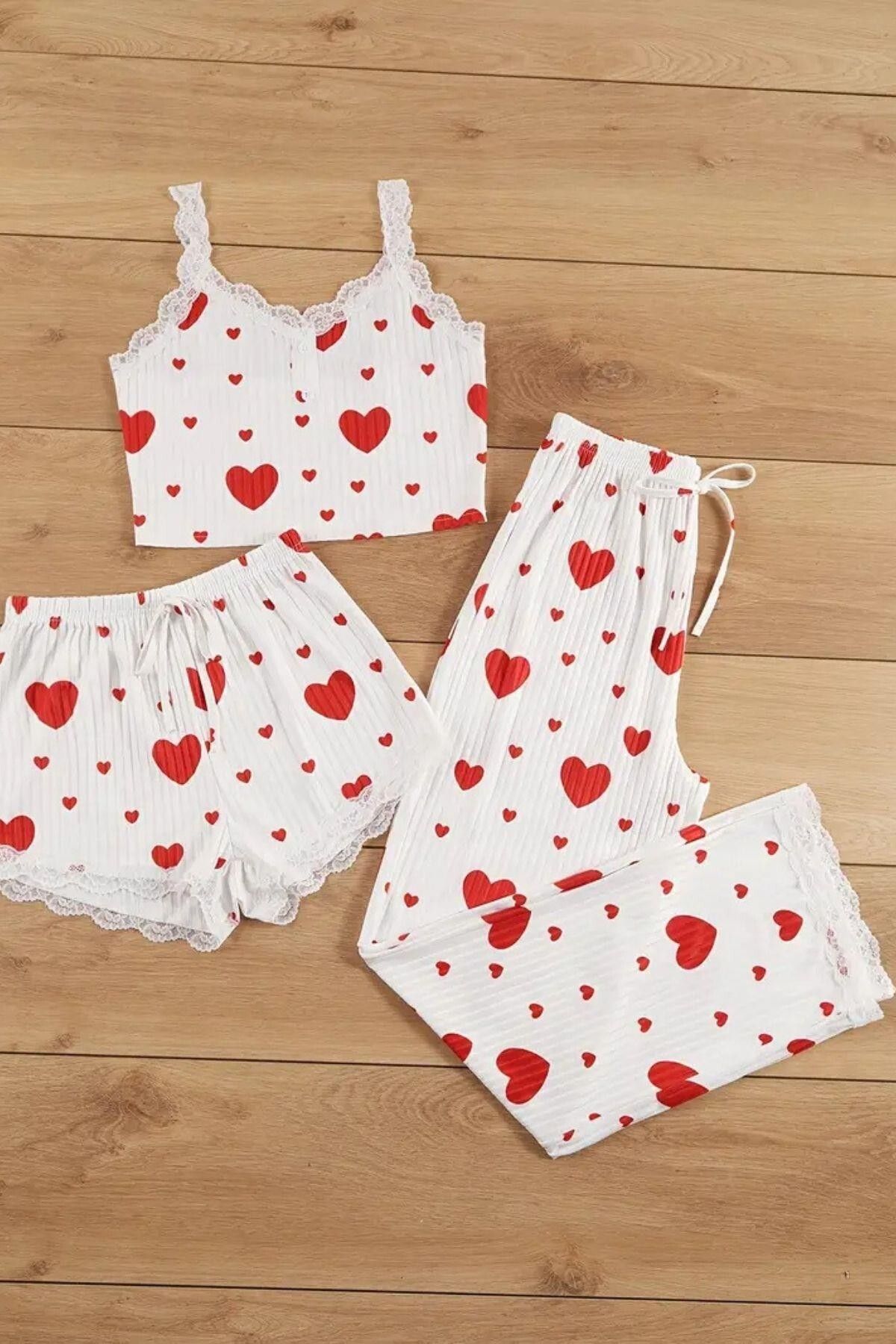 Kelebeklingerie 3 Parça Pamuklu Sabahlık Ve Pijama Takımı