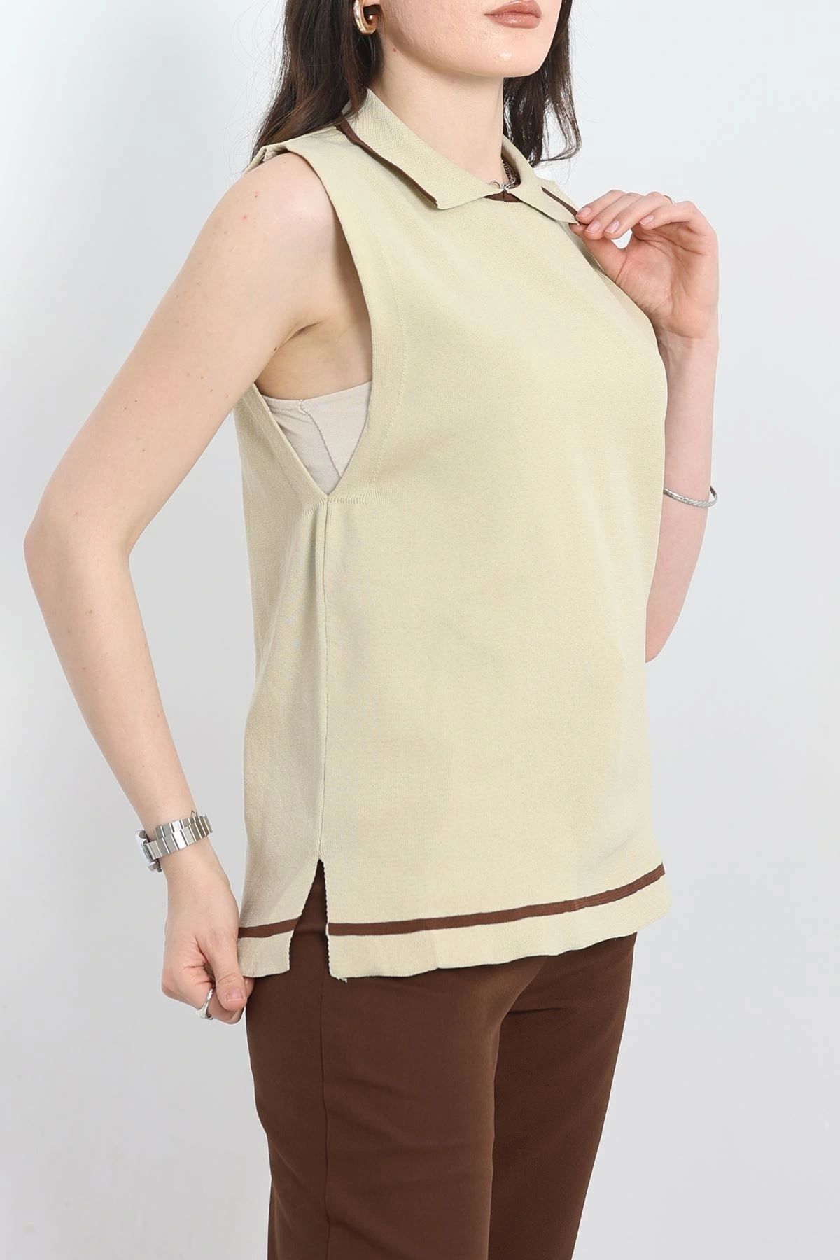 OurStyles Sıfır Kol Triko Tişört Bej