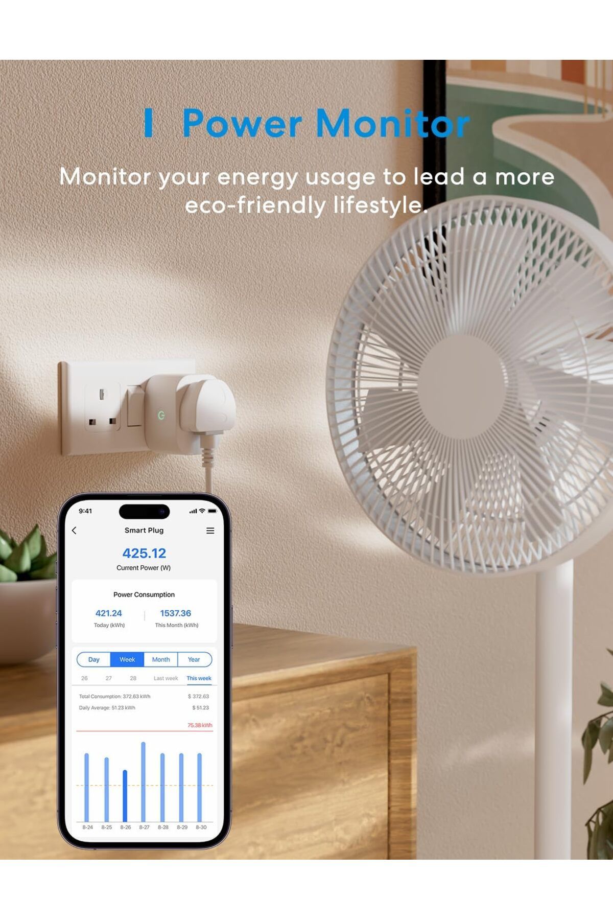 MEROSS-Matter Smart Plug Mini With Energy Monitoring, Works With Apple Homekit, Alexa, Google Home, 9