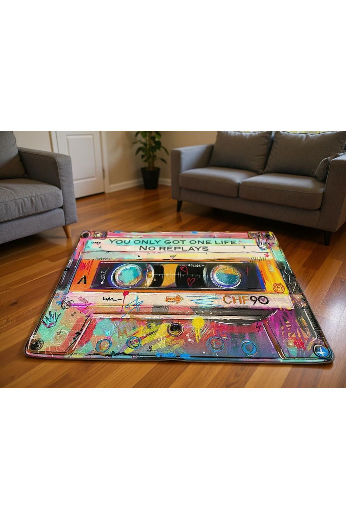 Rugs Modern Halı Leyla Koleksiyonu Çok Renkli Nostaljik Kaset Desenli Dokuma Taban Modern Dekoratif Halı leyla82