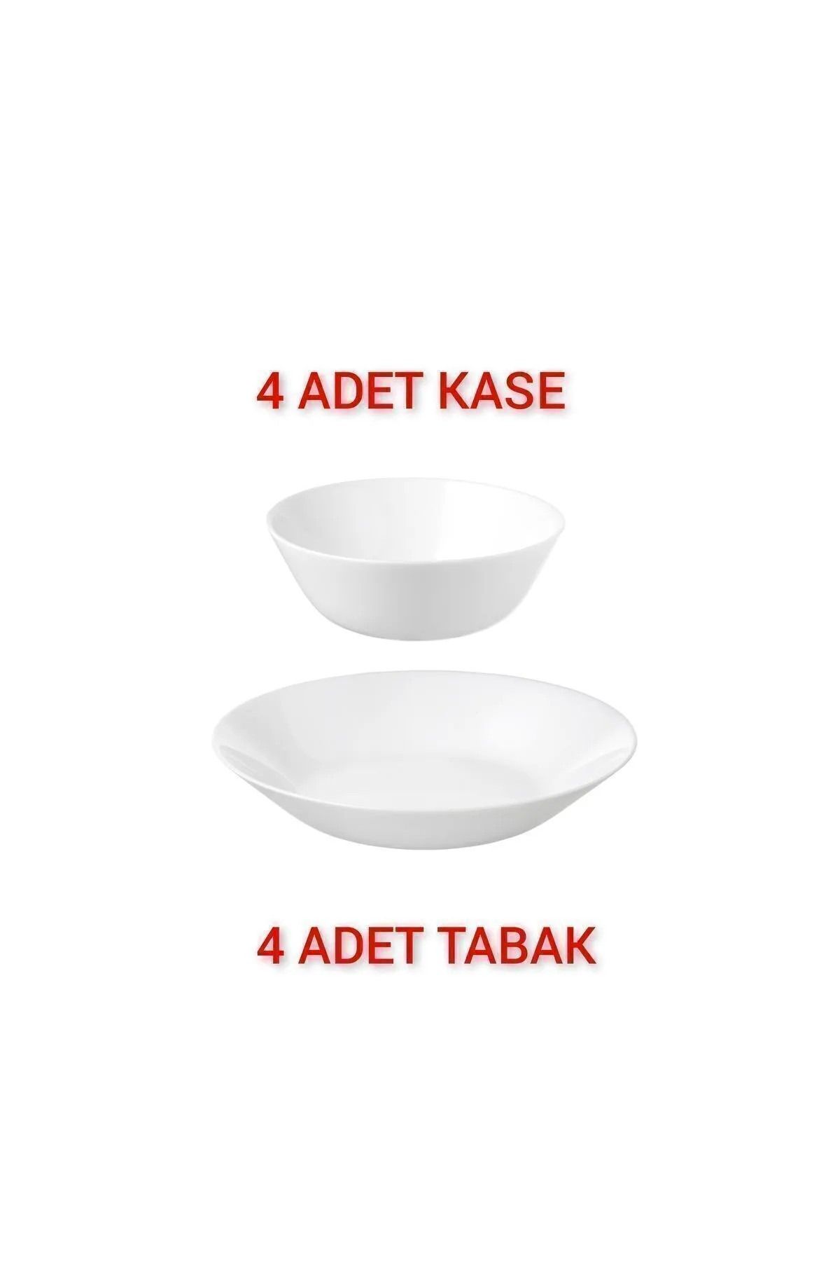 IKEA QUİCK 4 Adet Çap 20 Cm Yemek Tabağı 4 Adet Çap 15 Cm Kase Temperli Cam