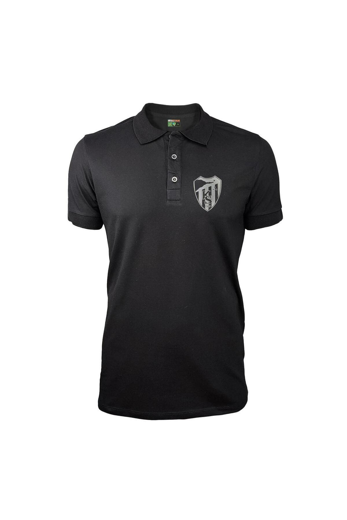 Cix Spor Kocaelispor Lisanslı Polo Yaka Gümüş Arma Siyah T-Shirt