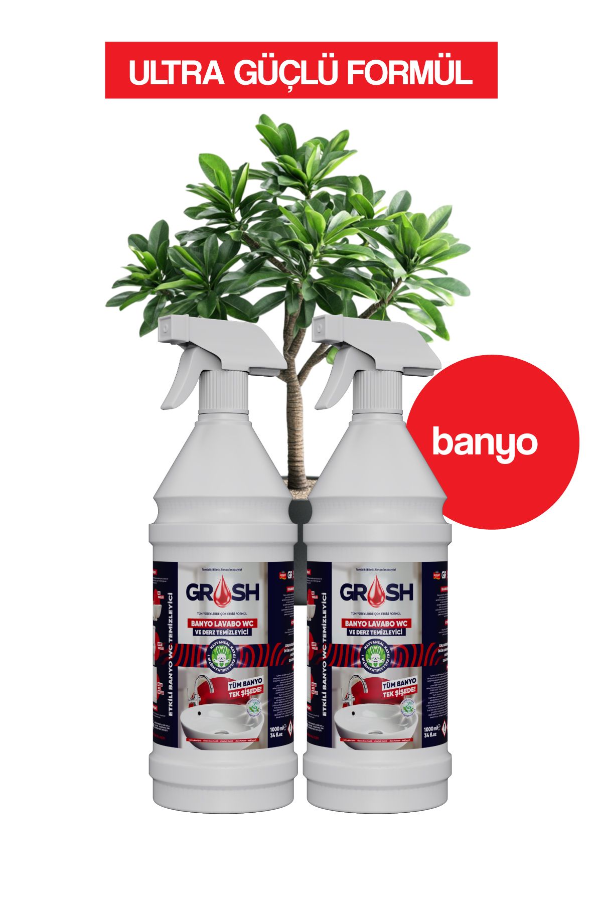 Grosh 2 Adet Ultra Güçlü Banyo Temizleyici ve Kireç Çözücü Sprey (Büyük Boy)