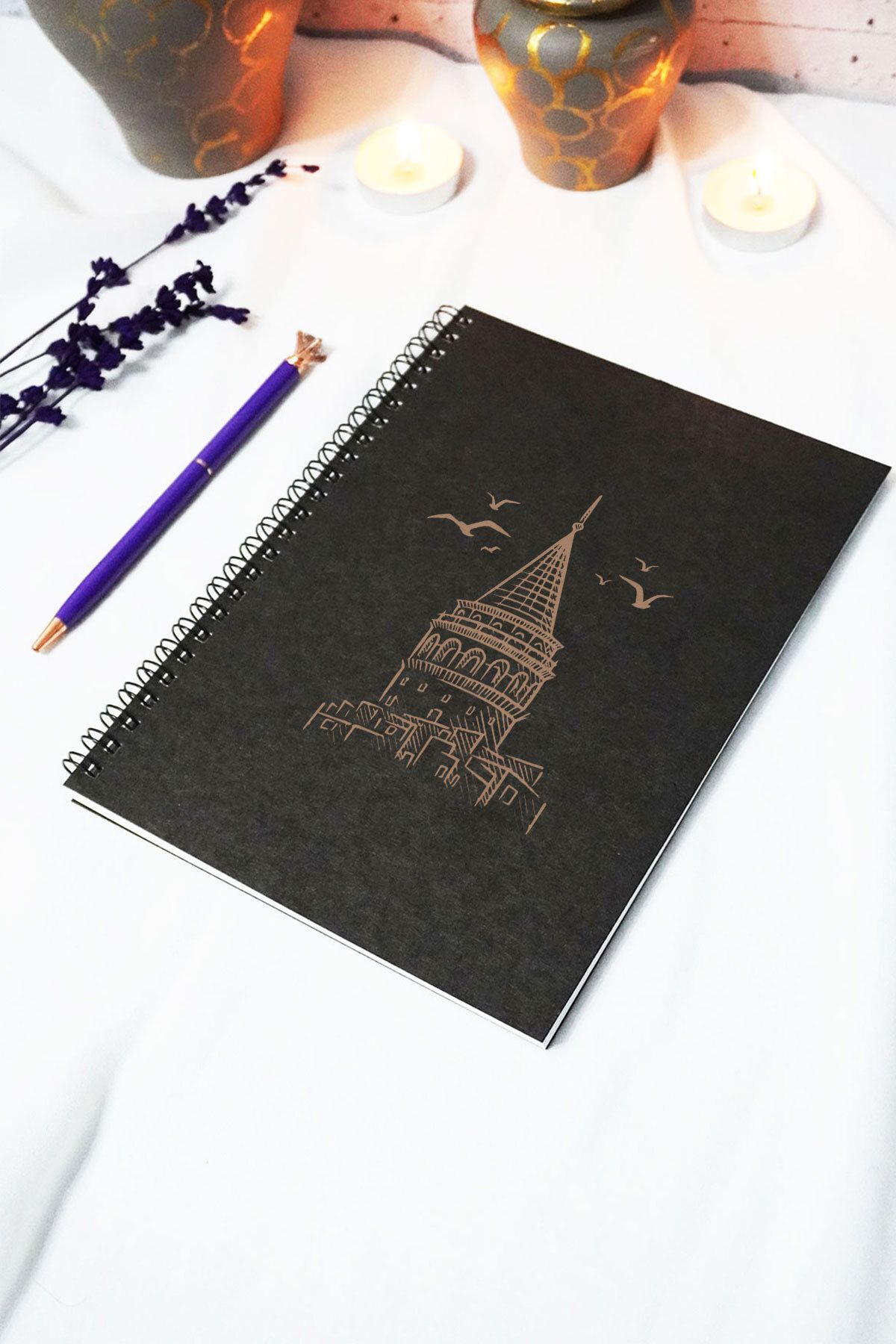 markcat A5 Galata Kulesi Temalı Siyah Kraft Kapaklı Defter - Çizgisiz Defter - 60 Yaprak (120 SAYFA) 15x21cm