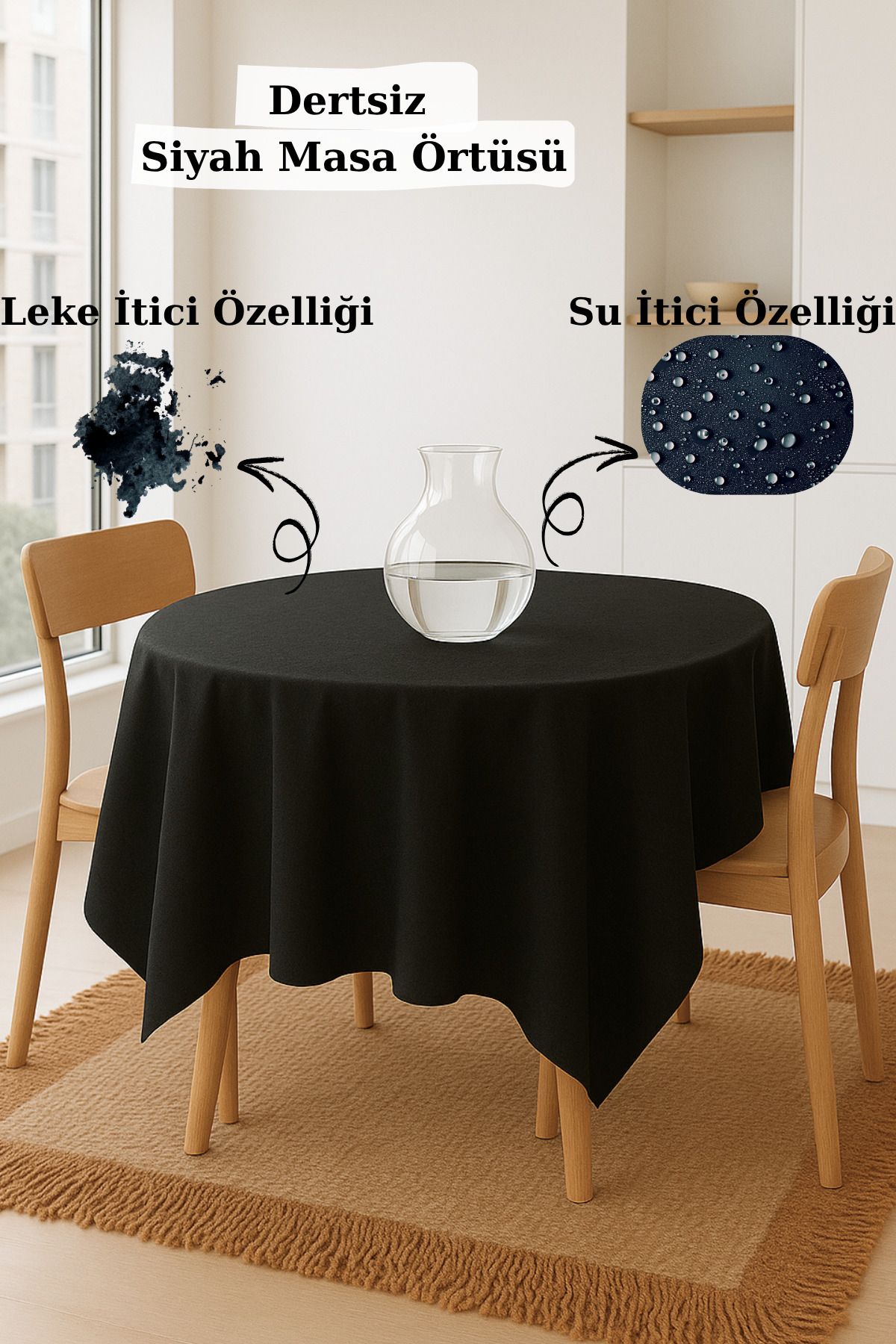 KAMİZ Siyah Masa Örtüsü Dertsiz Masa Örtüsü