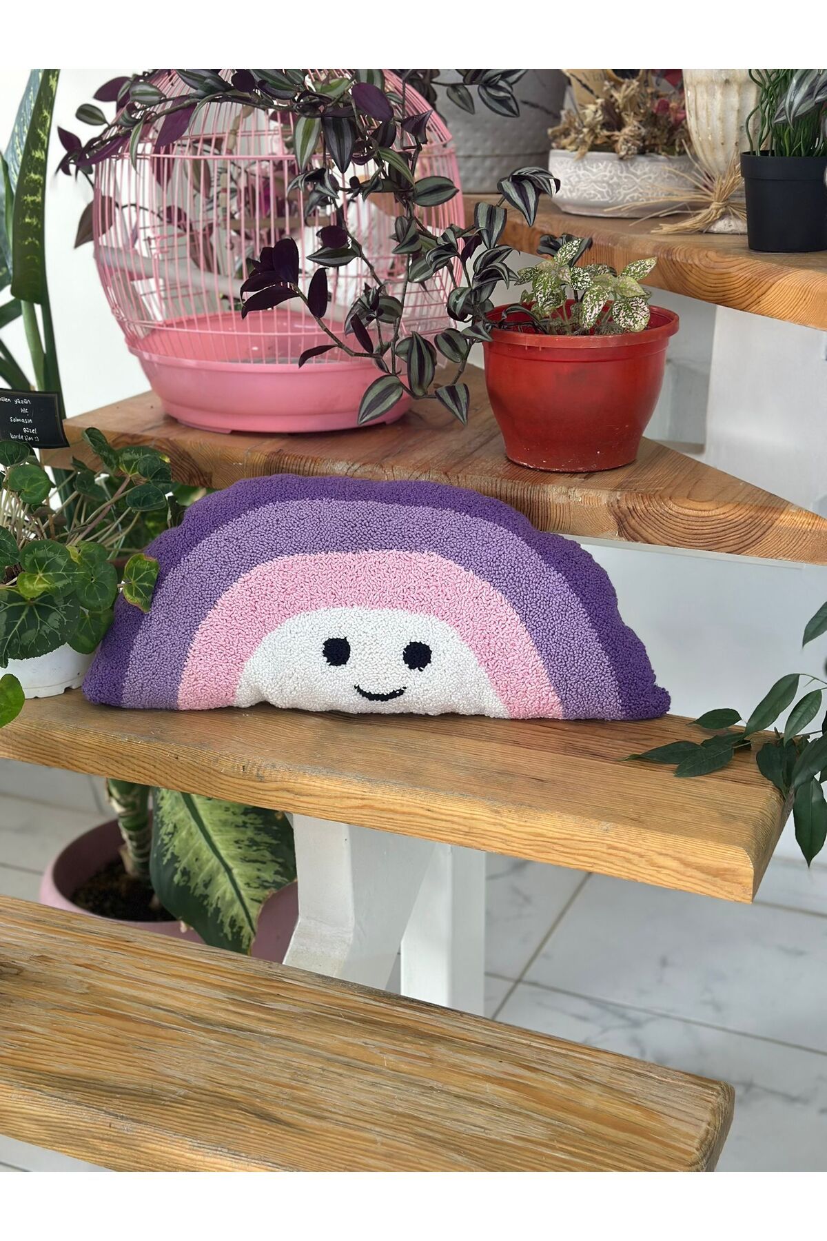 Home Punch Çocuk Odası Pembe İç Dolgulu Kırlent Gökkuşağı Modeli Dekoratif