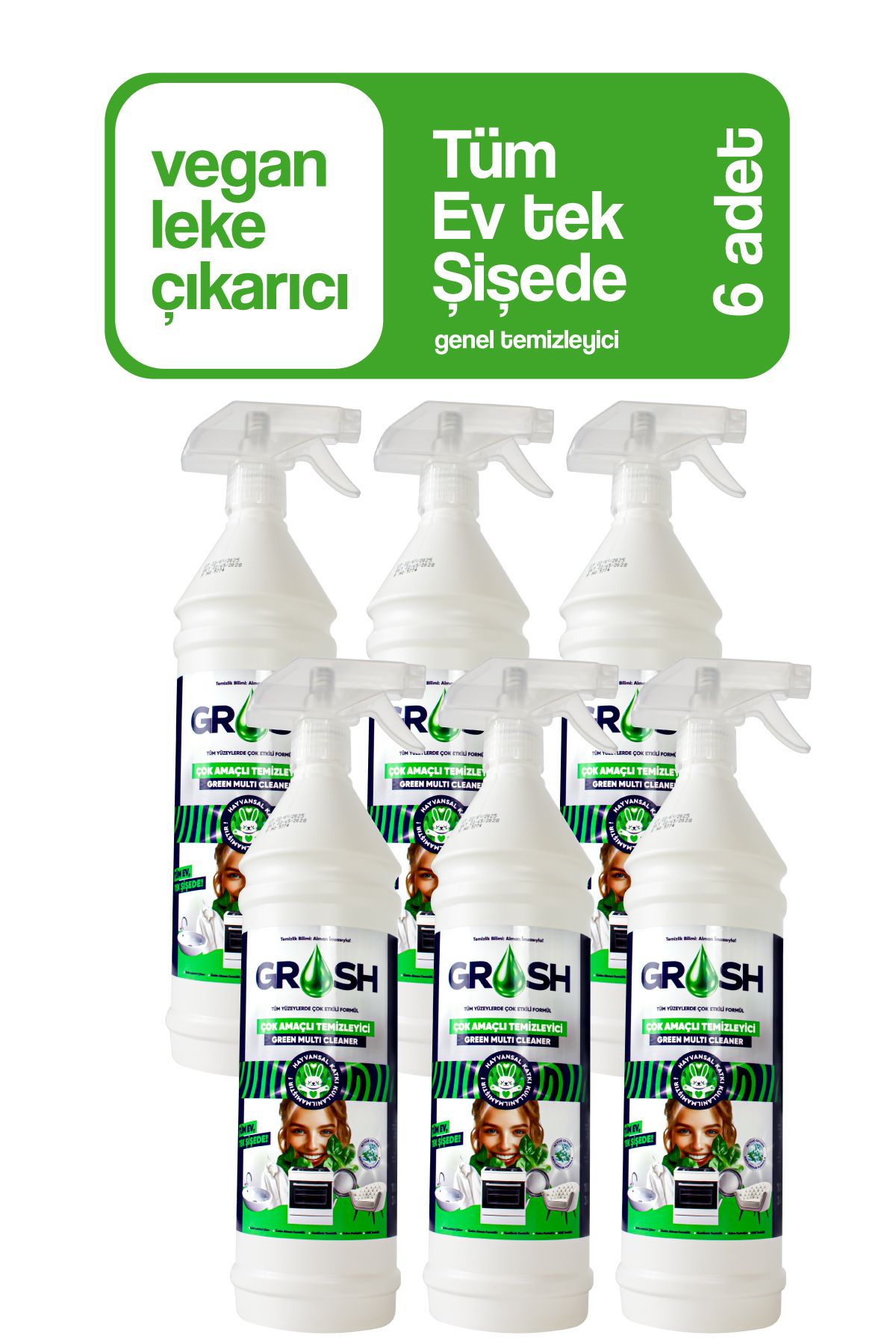 Grosh 6 Adet VEGAN Çok Amaçlı Ultra Güçlü Leke Çıkarıcı Sprey (Büyük Boy)